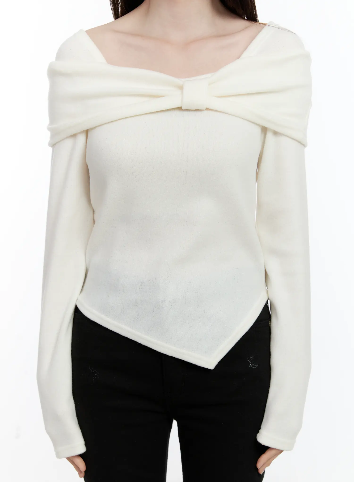 Off-Shoulder Knit Ribbon Top ID510 - Image 3