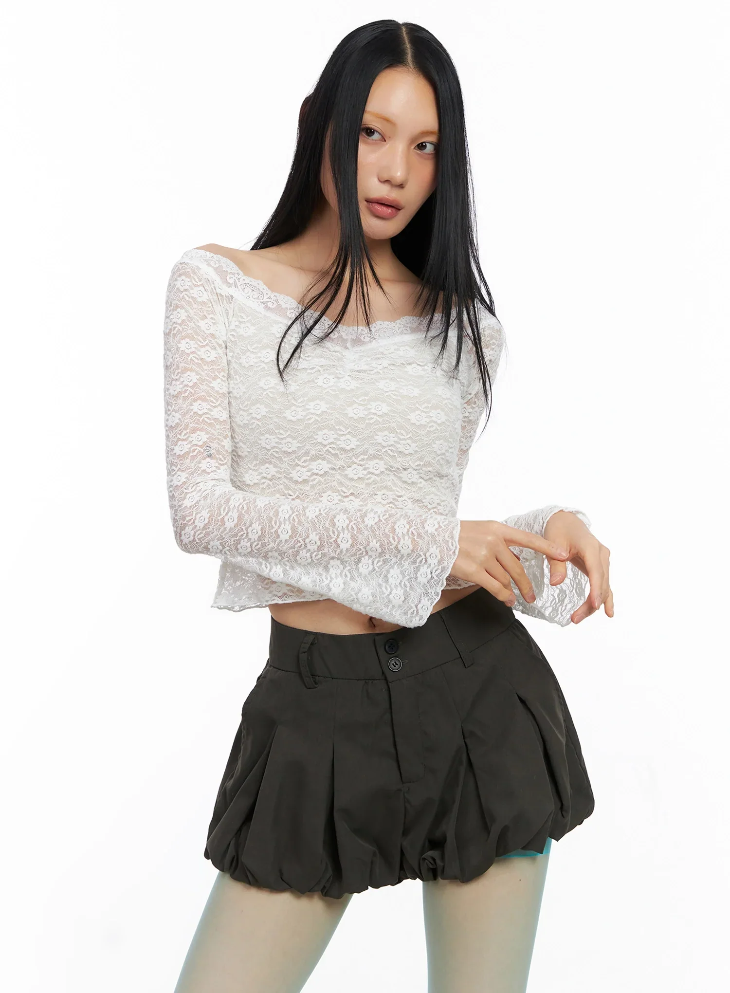 Off-Shoulder Lace Crop Top IO516 - Image 16