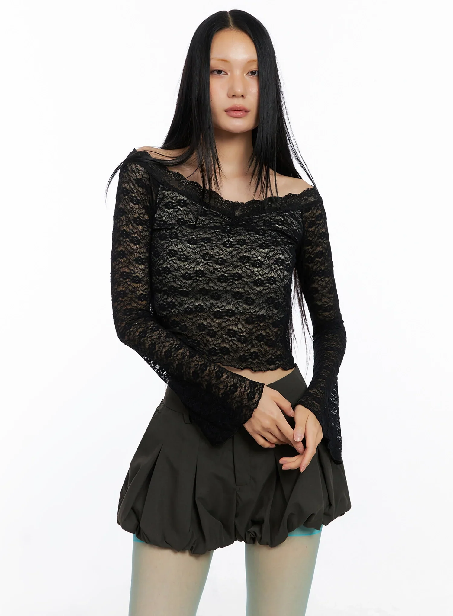 Off-Shoulder Lace Crop Top IO516 - Image 5