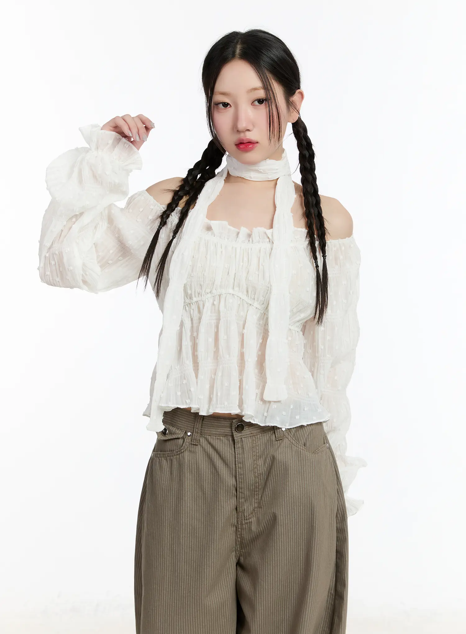 Off Shoulder Lace Ruffle Blouse CM511 - Image 9