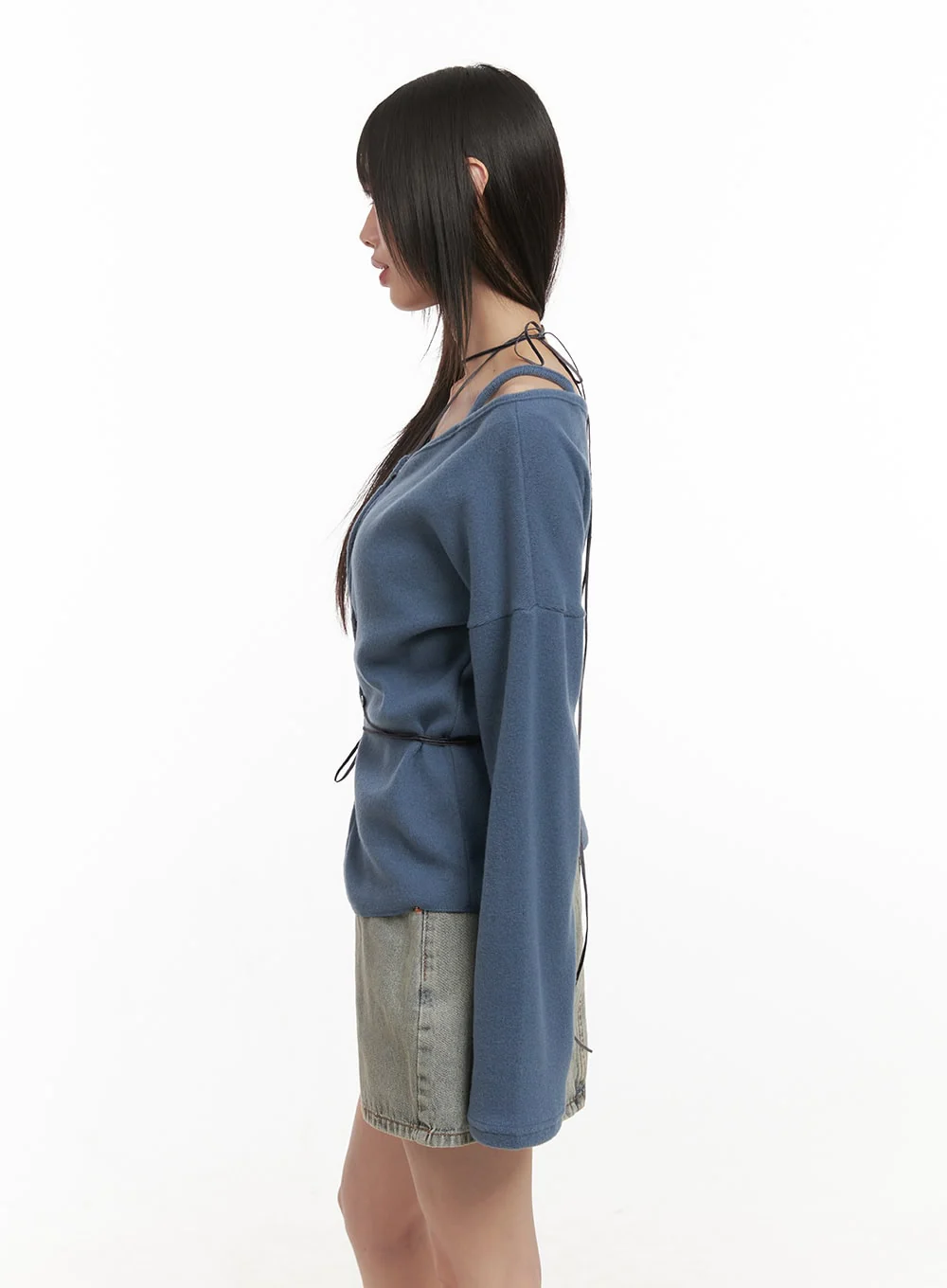 Off-Shoulder Loose-Fit Buttoned Cardigan CD426 - Image 5