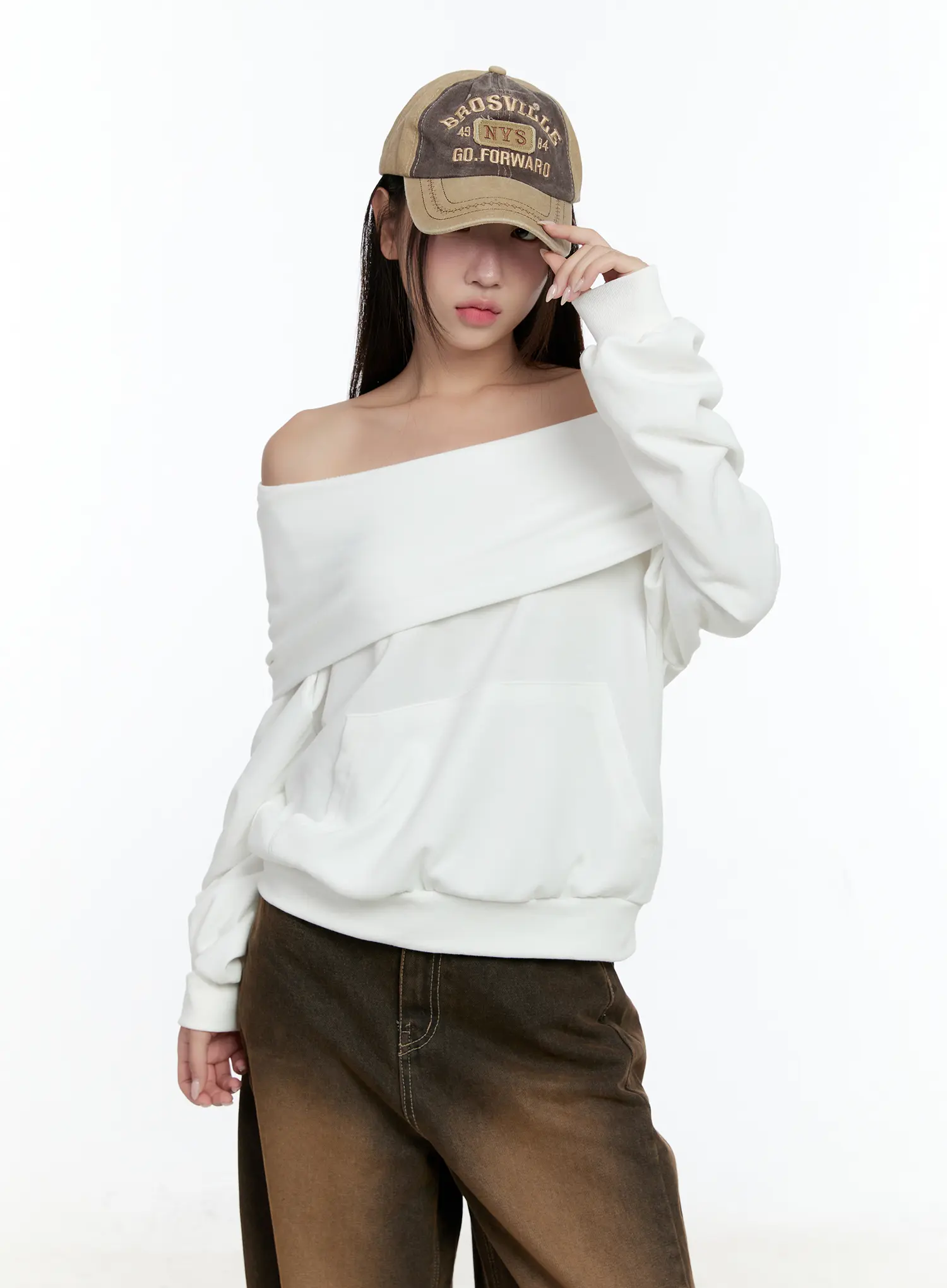 Off-Shoulder Pocket Sweatshirt CS517 - Image 10