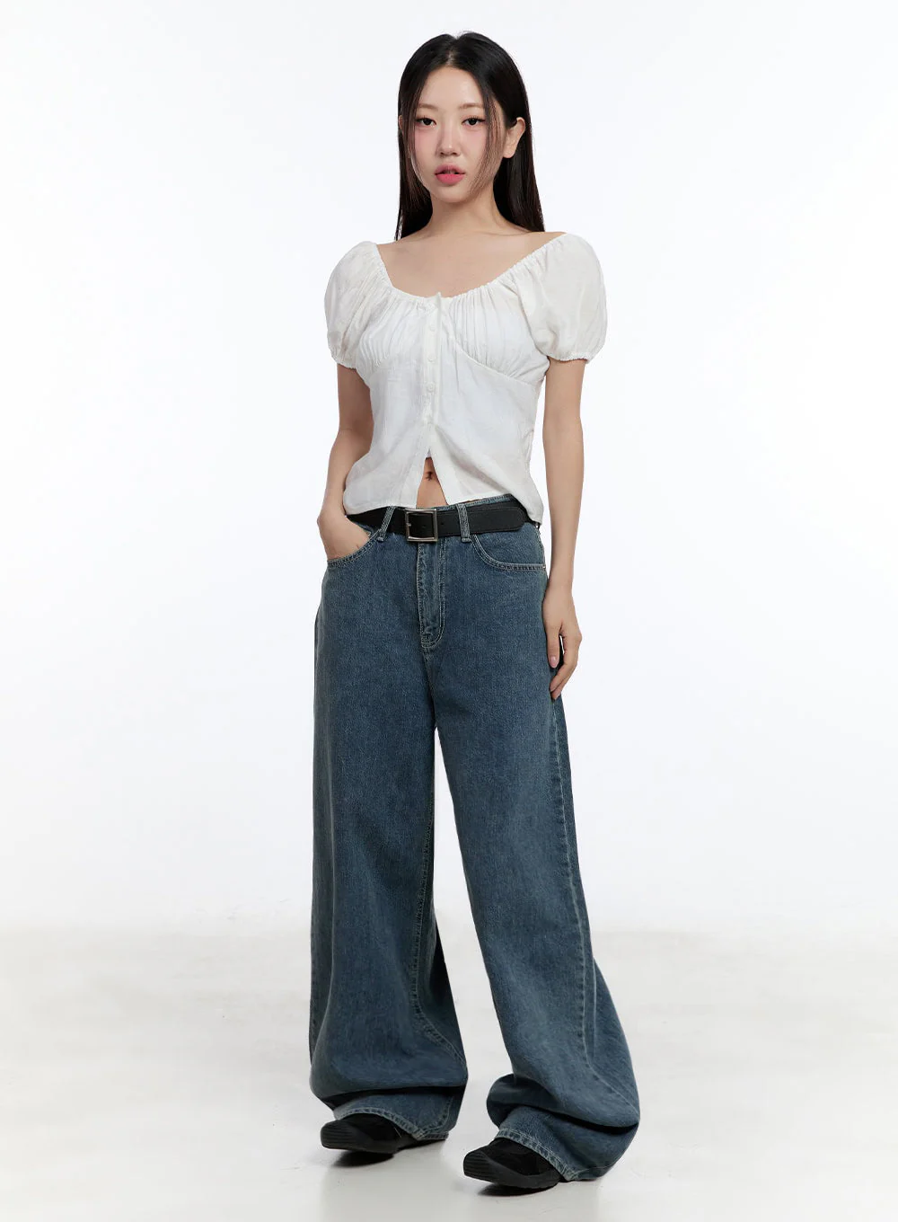 Off-Shoulder Puff-Sleeve Crop Top IU509 - Image 10