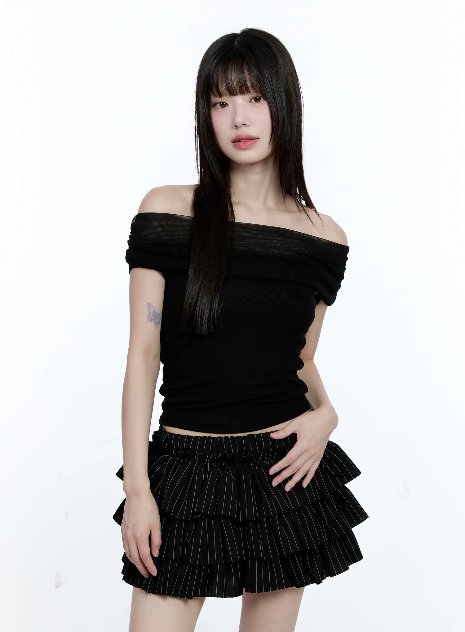 Off-Shoulder Ribbed Knit Top CG507 - Image 2