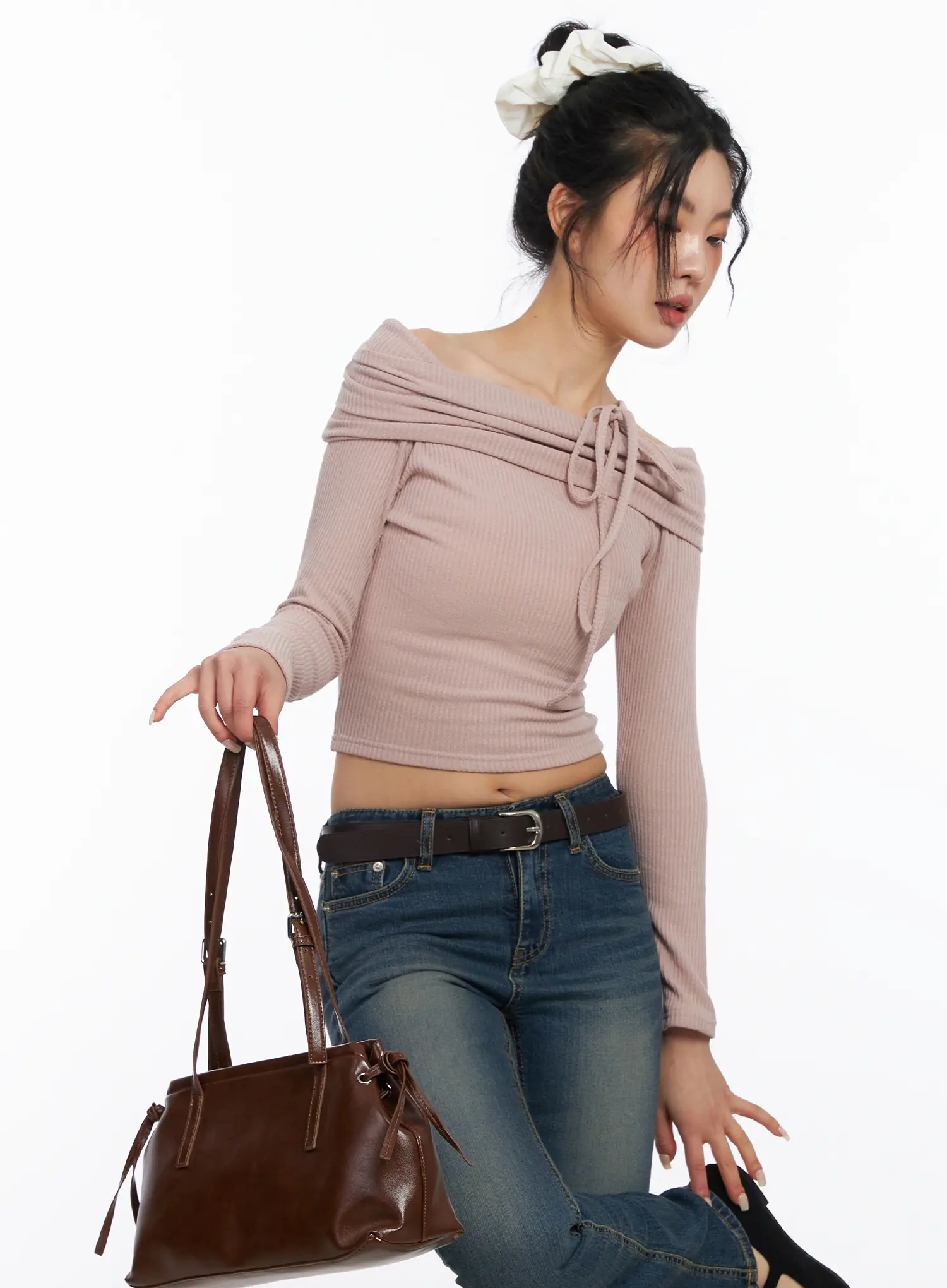 Off-Shoulder Ribbon Crop Top CJ523
