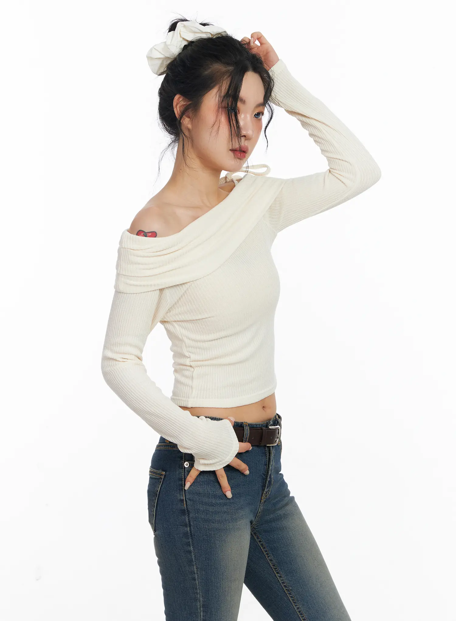 Off-Shoulder Ribbon Crop Top CJ523 - Image 8