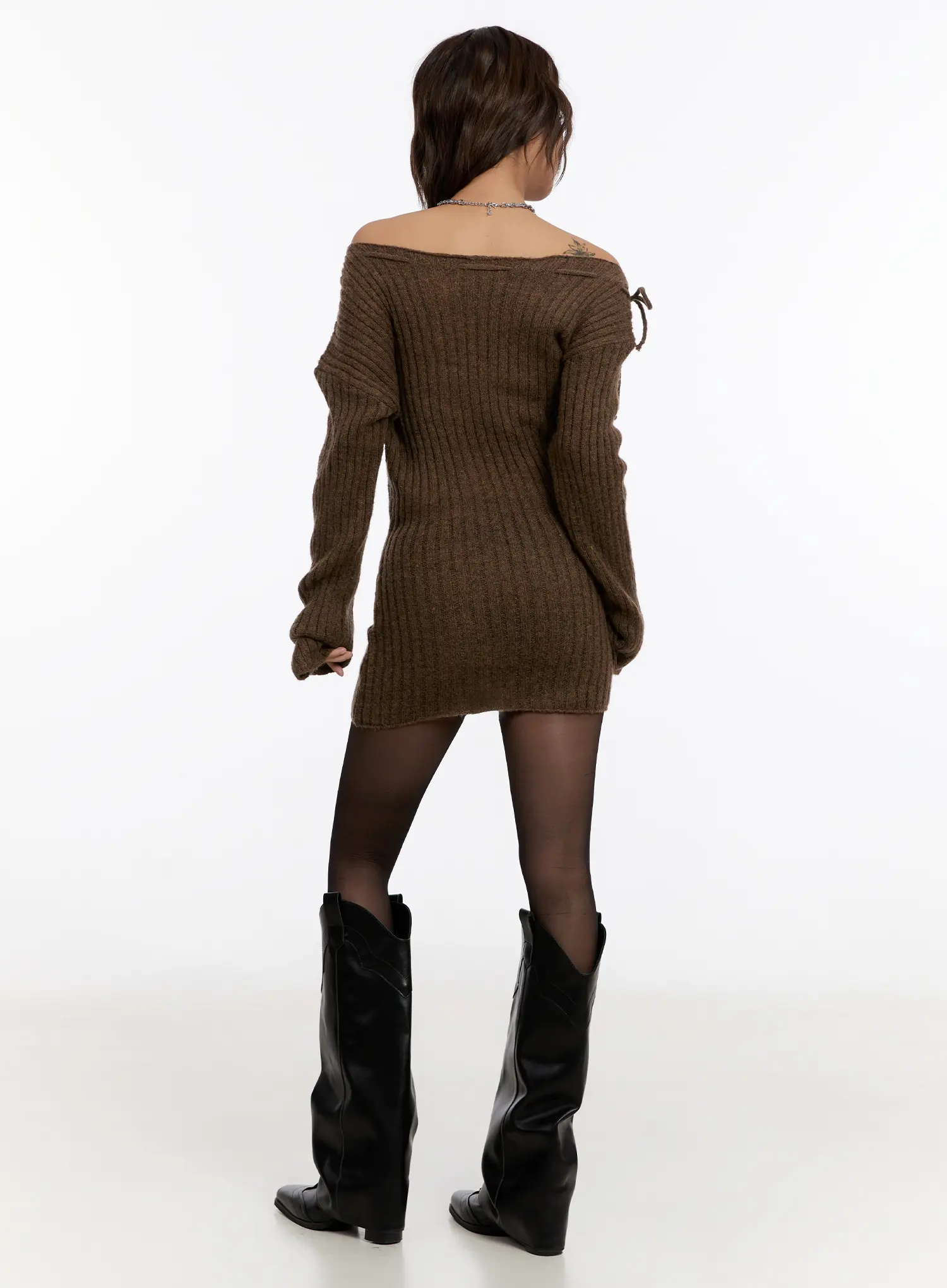 Off Shoulder Ribbon Knit Mini Dress CN527 - Image 10