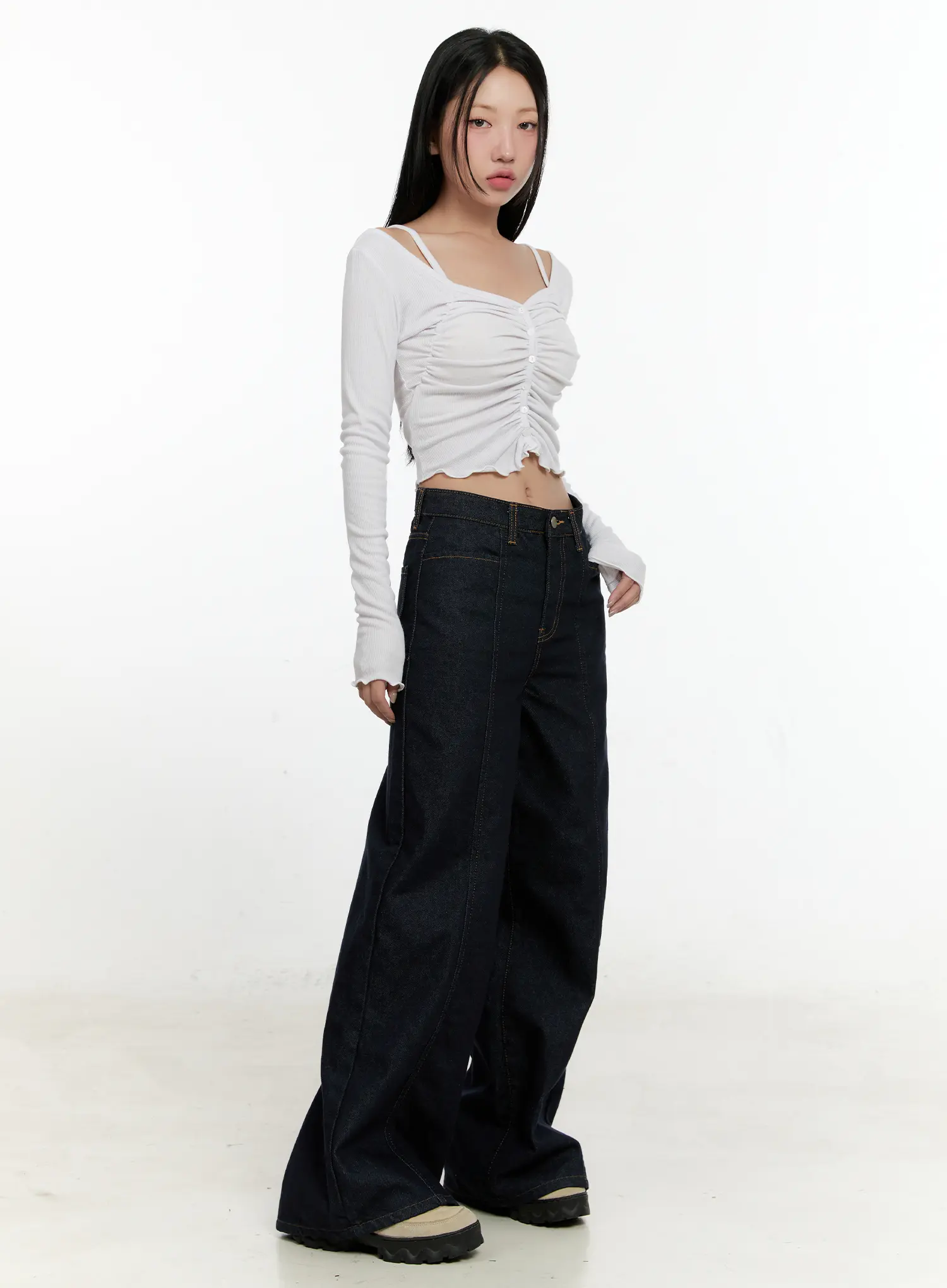 Off-Shoulder Ruched Long Sleeve Top CN506 - Image 4