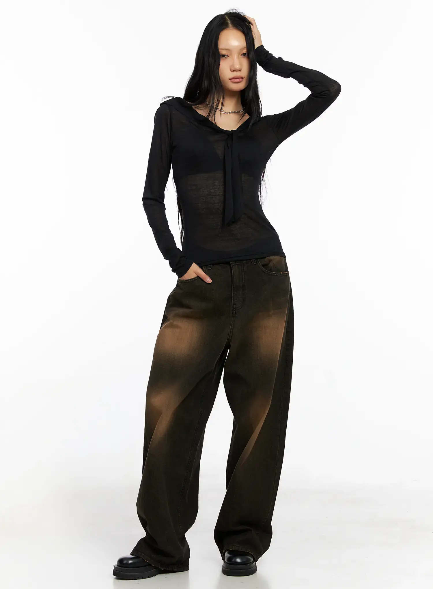 Off-Shoulder Sheer Long Sleeve Top CO529 - Image 2