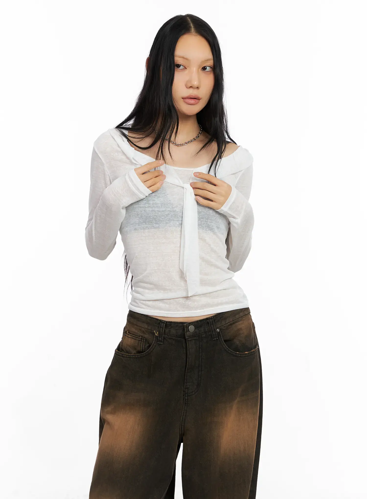 Off-Shoulder Sheer Long Sleeve Top CO529 - Image 8