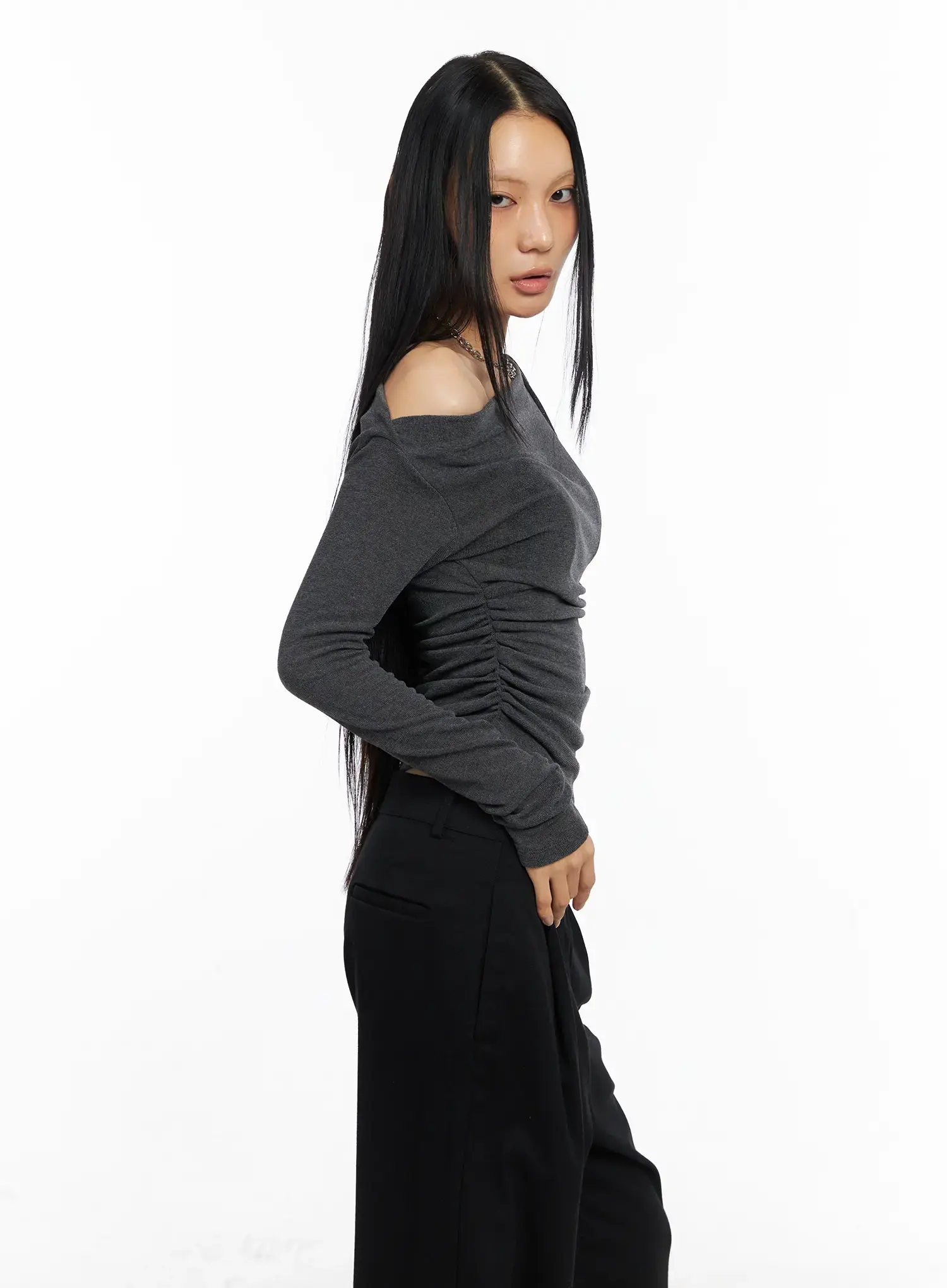Off-Shoulder Shirred Knit Top CO529 - Image 5