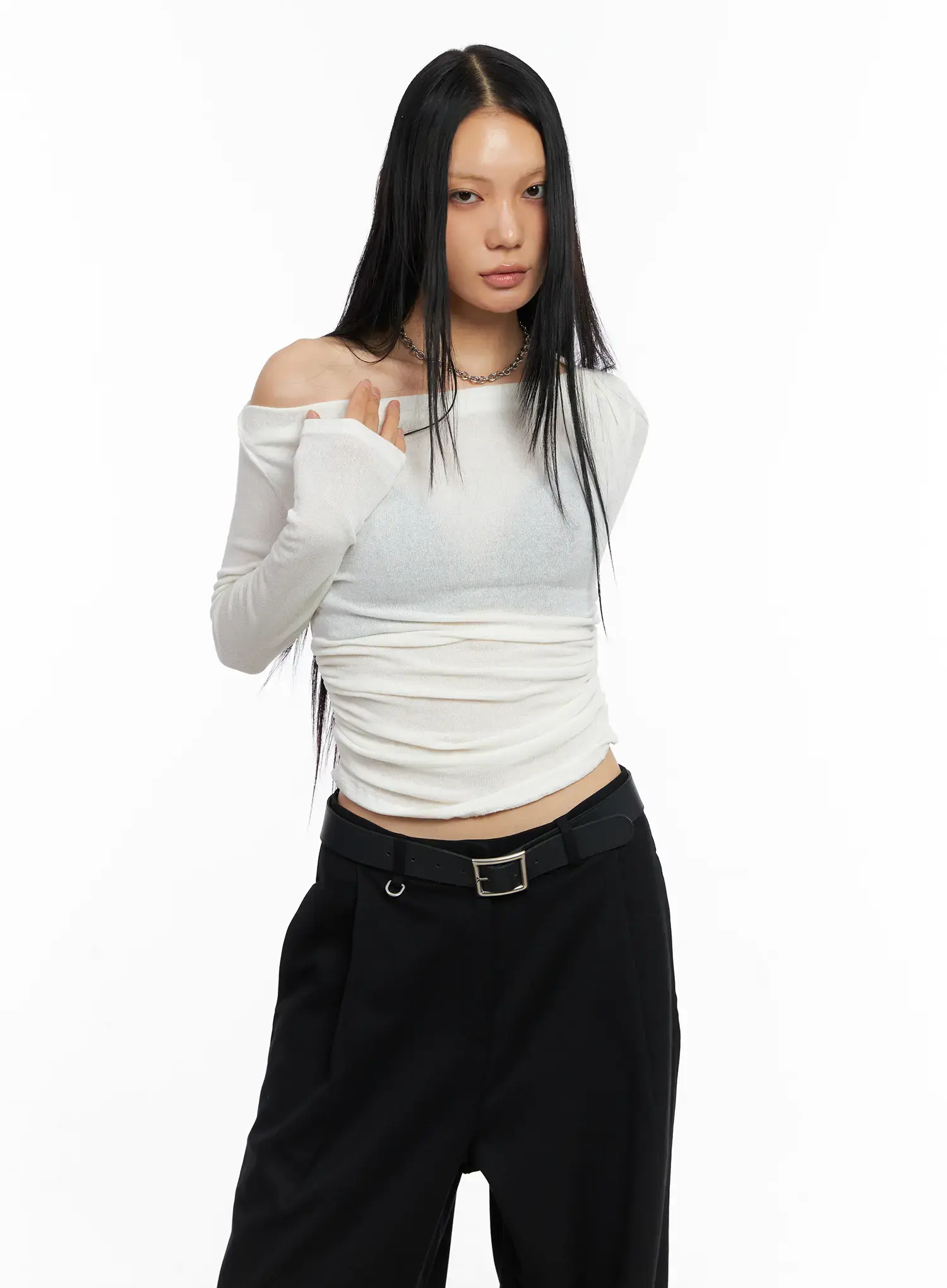 Off-Shoulder Shirred Knit Top CO529 - Image 8
