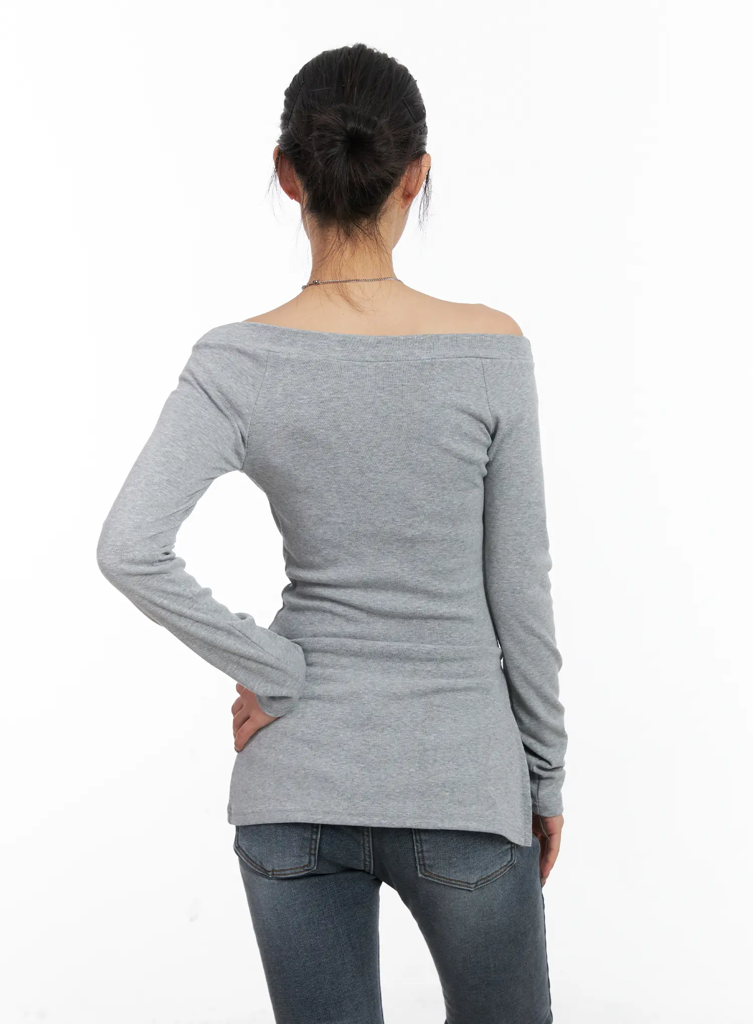 Off-Shoulder Slit Long Sleeve Top CD509 - Image 7