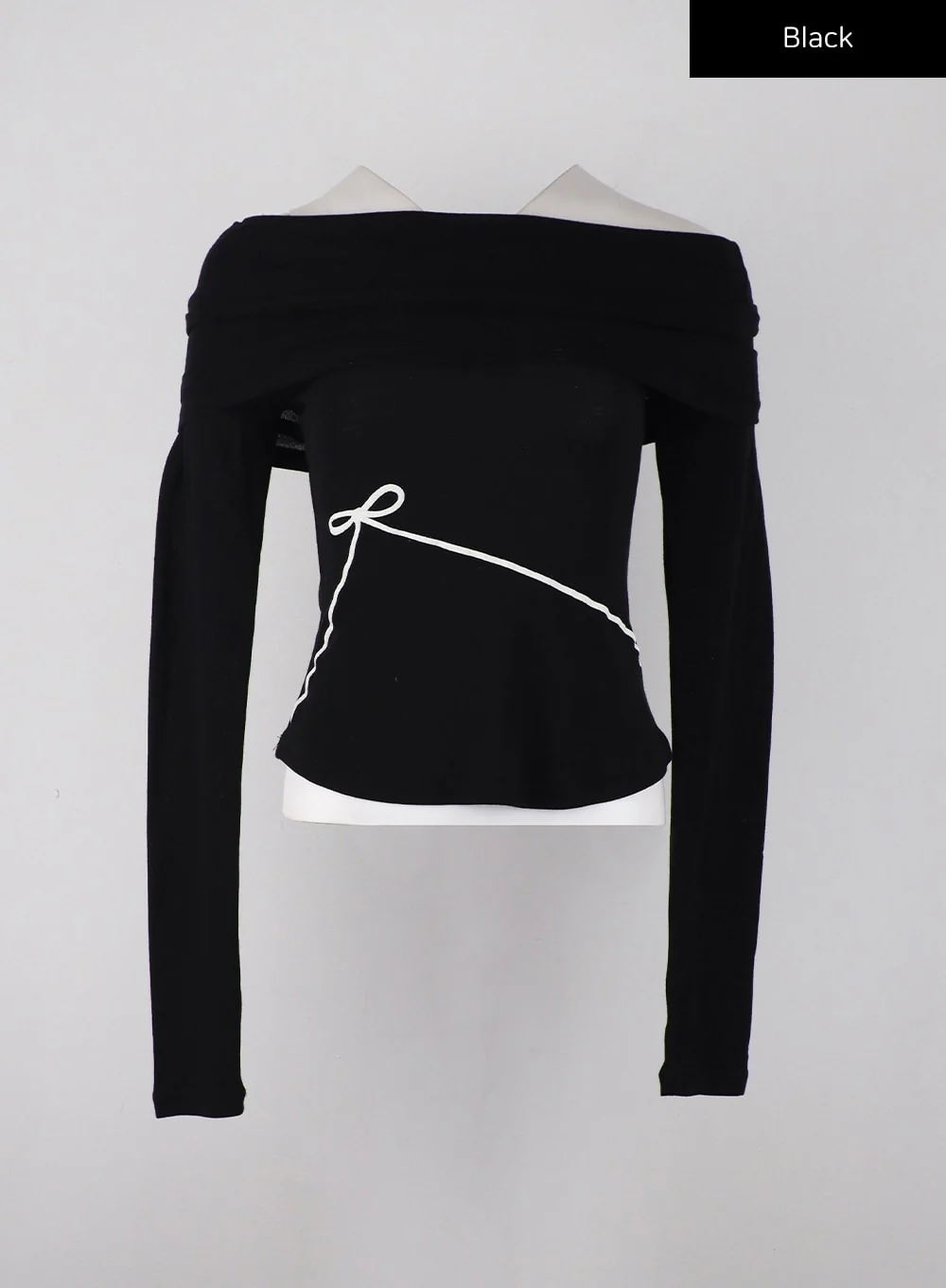 Off-Shoulder Solid Ruched Long Sleeve Top with Ribbon Detail CD329 - Image 11