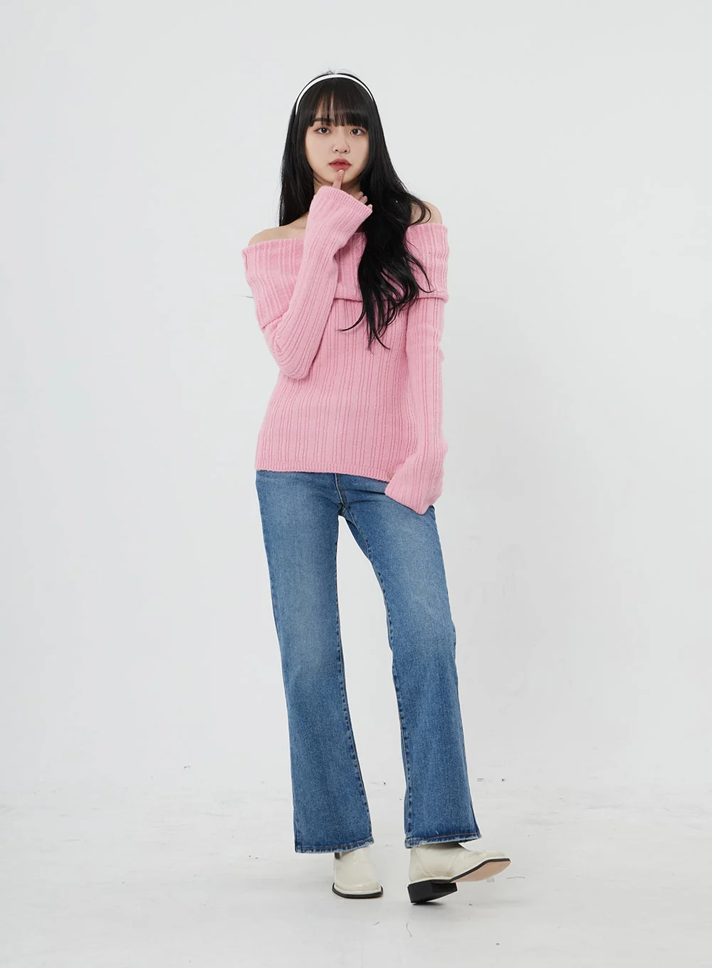 Off-Shoulder Stripe Knit Top OD22 - Image 5