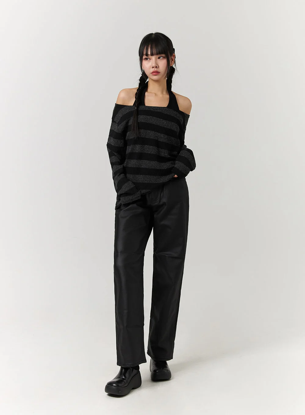 Off-Shoulder Stripe Long Sleeve Top CJ405 - Image 2