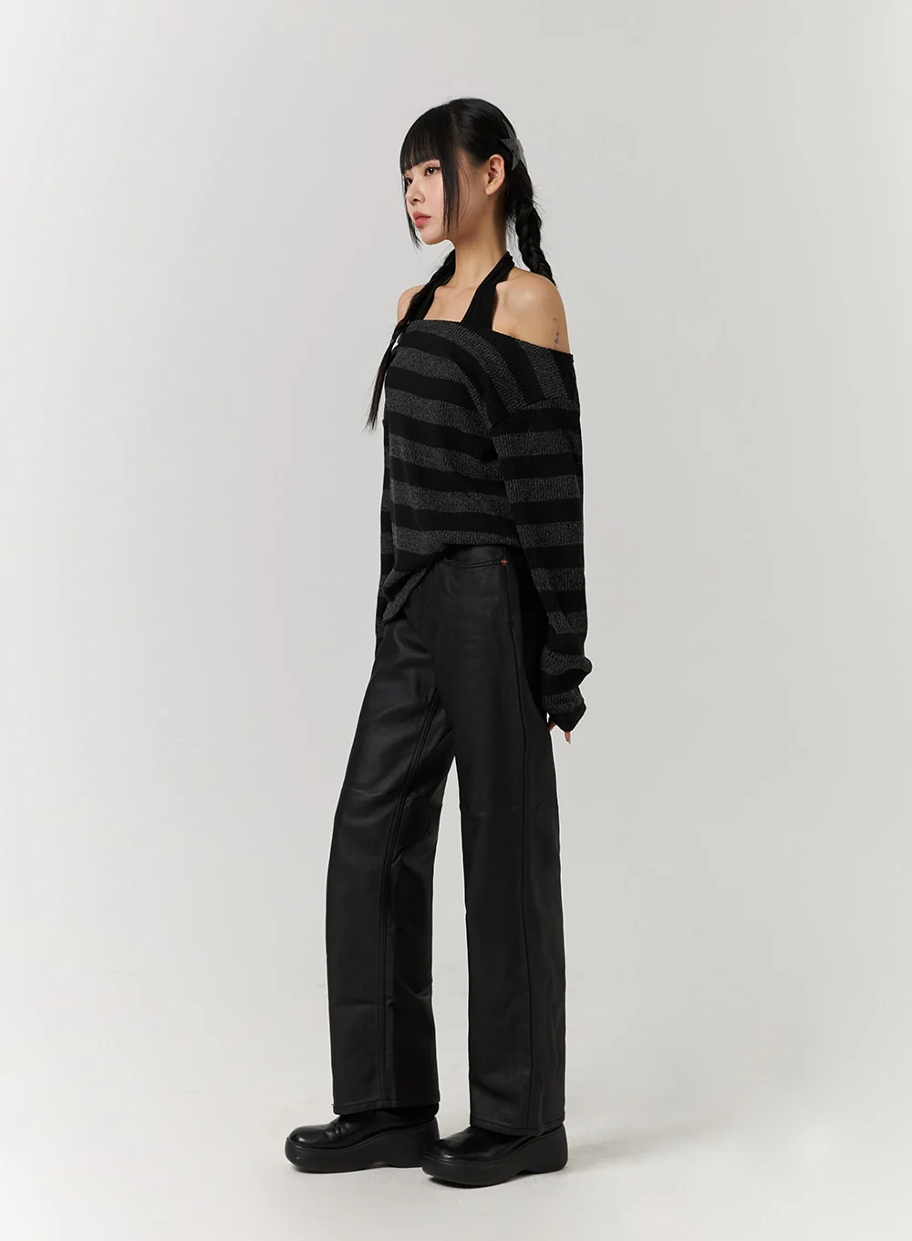 Off-Shoulder Stripe Long Sleeve Top CJ405 - Image 3