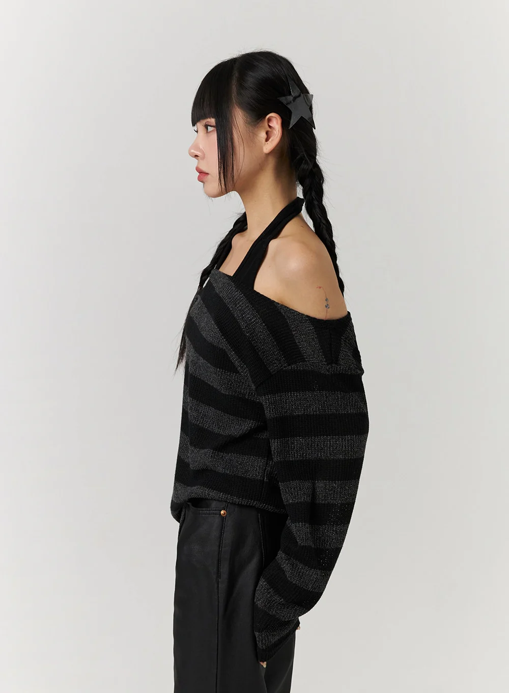 Off-Shoulder Stripe Long Sleeve Top CJ405 - Image 5