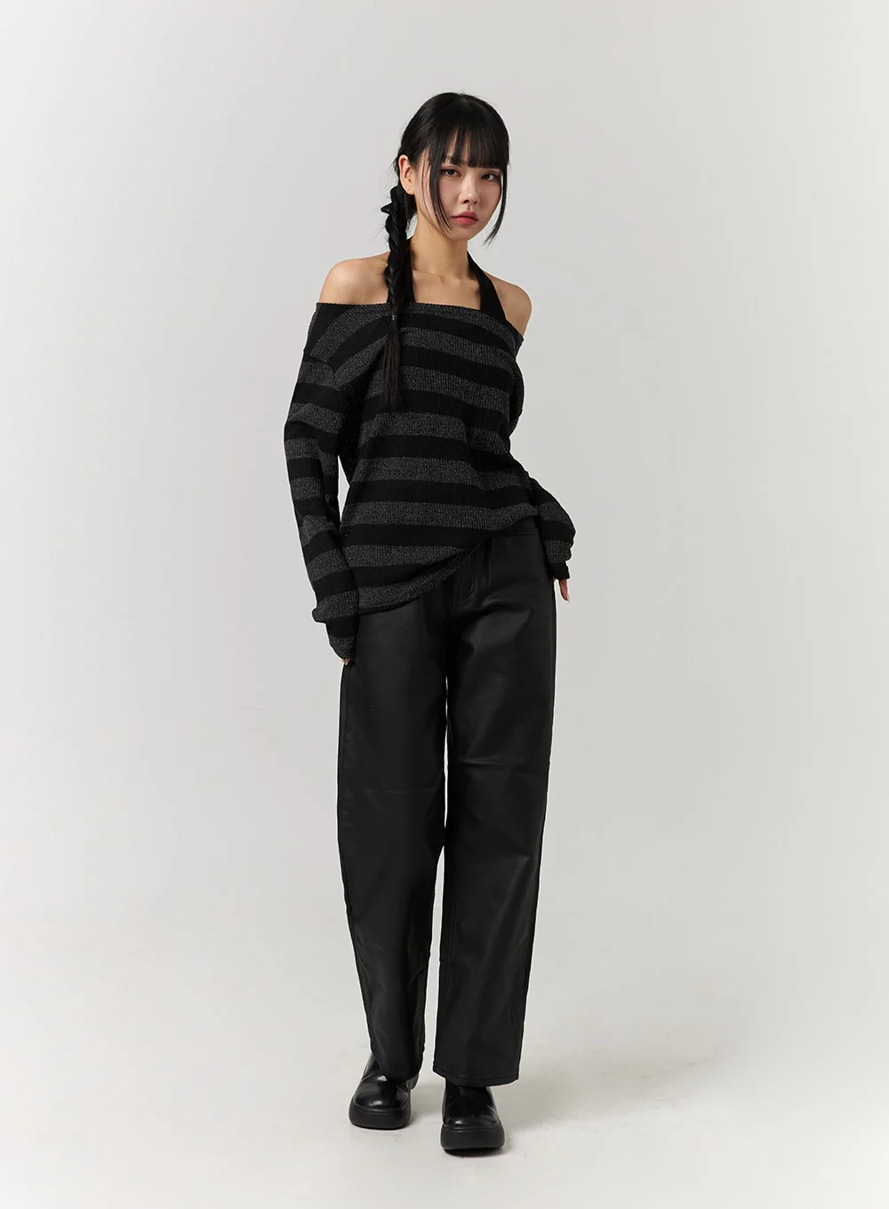Off-Shoulder Stripe Long Sleeve Top CJ405 - Image 6