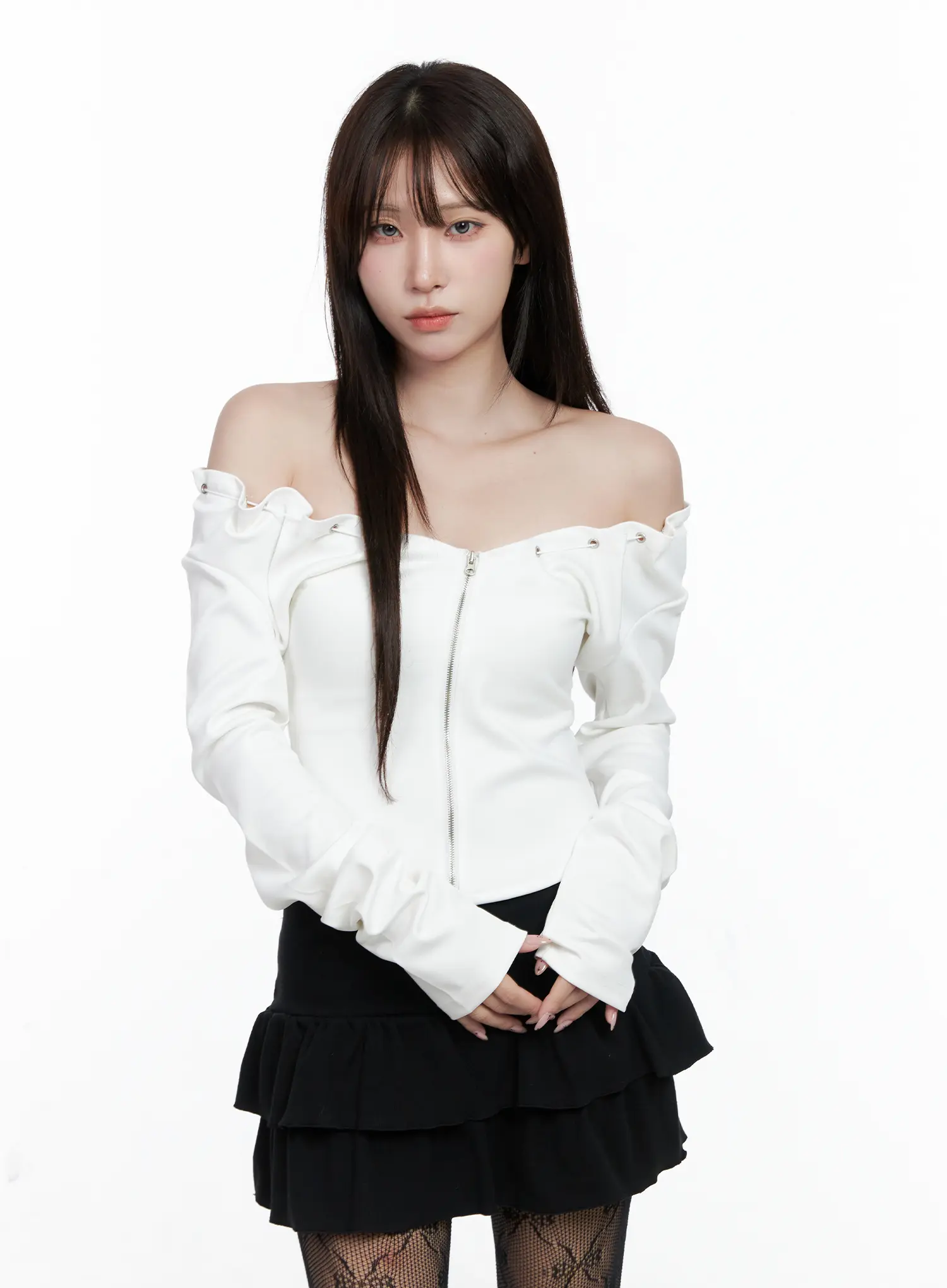 Off-Shoulder Zip-Up Crop Top CO520 - Image 5