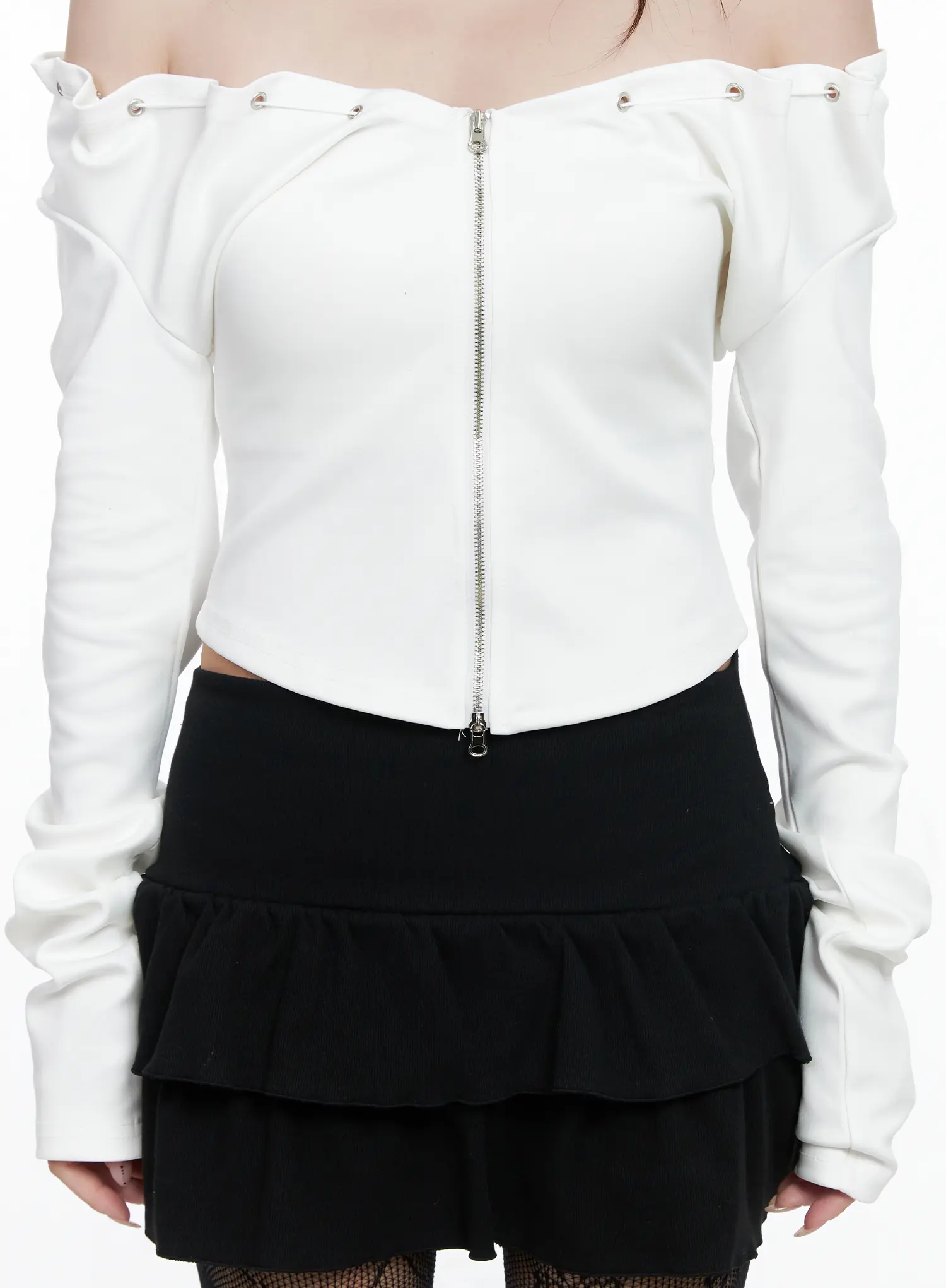 Off-Shoulder Zip-Up Crop Top CO520 - Image 7