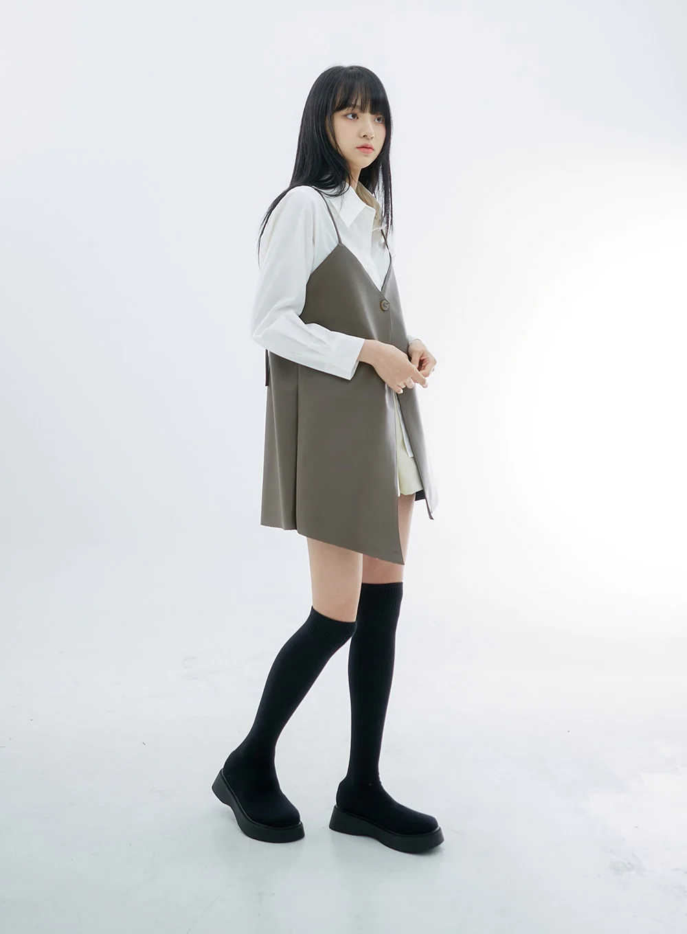 One Button Faux Leather Mini Dress OS29 - Image 2