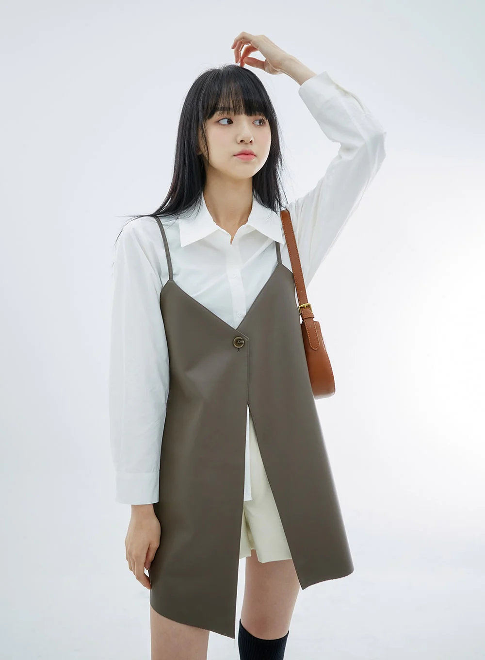 One Button Faux Leather Mini Dress OS29 - Image 4