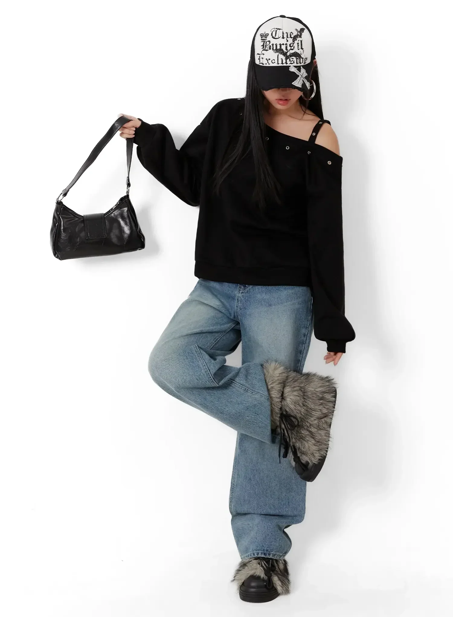 One-Shoulder Eyelet Sweatshirt ID525 - Image 10