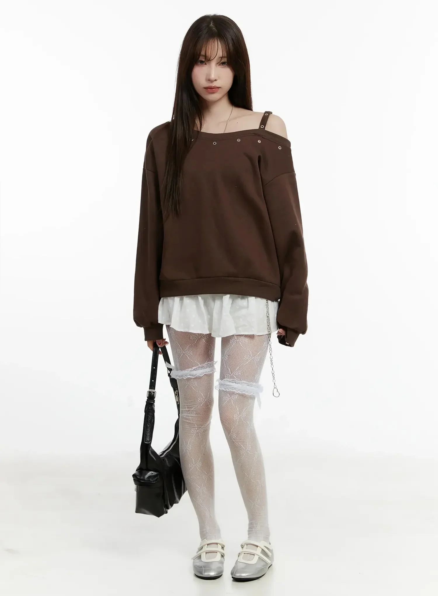 One-Shoulder Eyelet Sweatshirt ID525 - Image 11