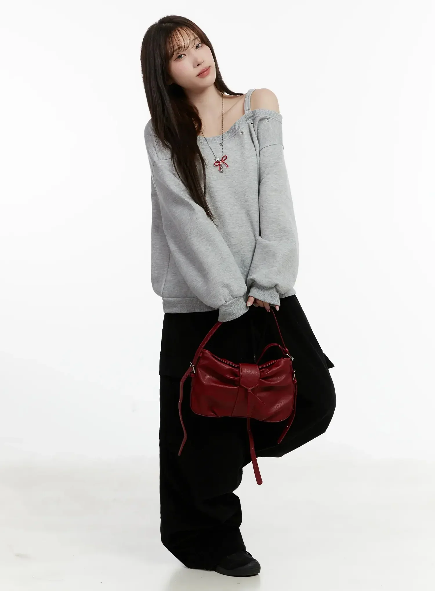 One-Shoulder Eyelet Sweatshirt ID525 - Image 12