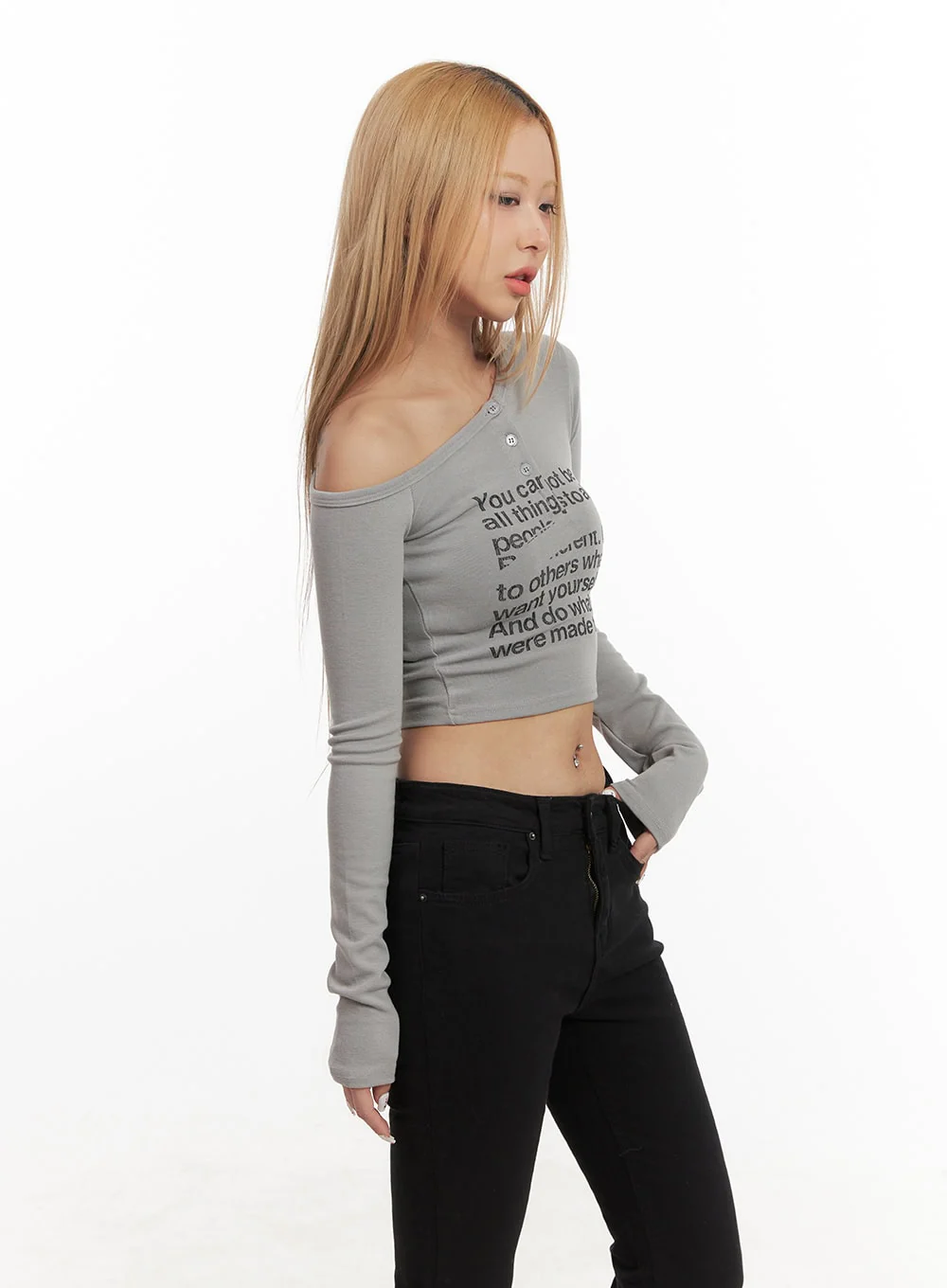 One-Shoulder Graphic Crop Top CJ508 - Image 8
