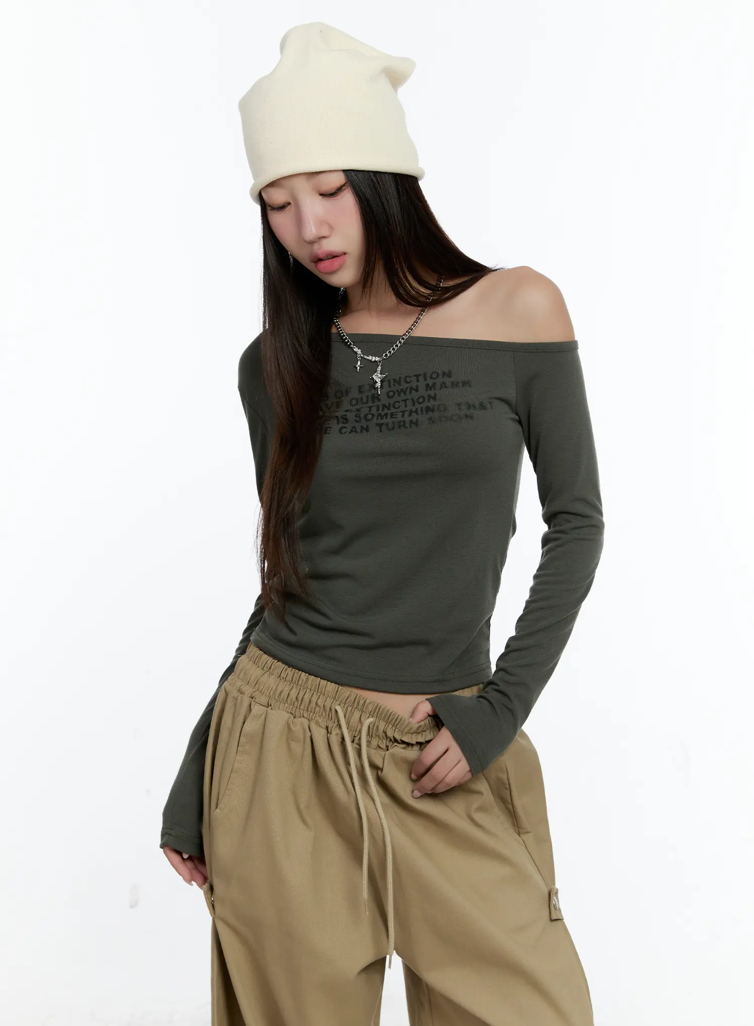 One-shoulder Lettering Long Sleeve CS517