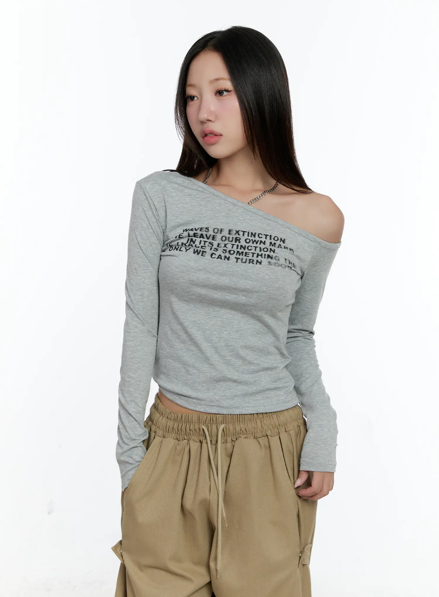 One-shoulder Lettering Long Sleeve CS517 - Image 2