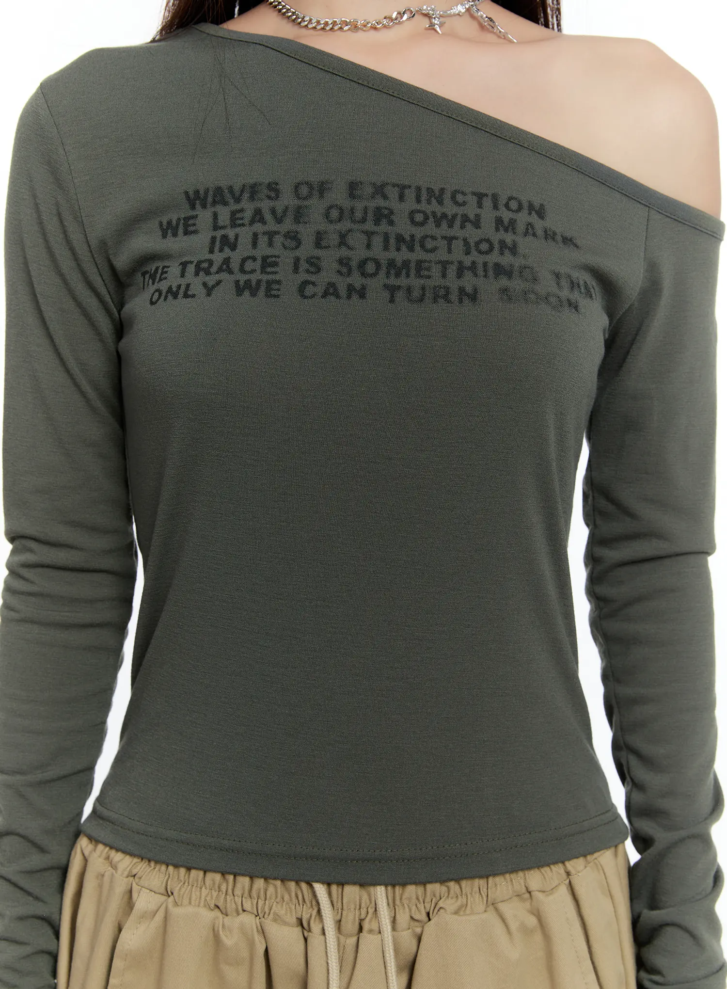 One-shoulder Lettering Long Sleeve CS517 - Image 8