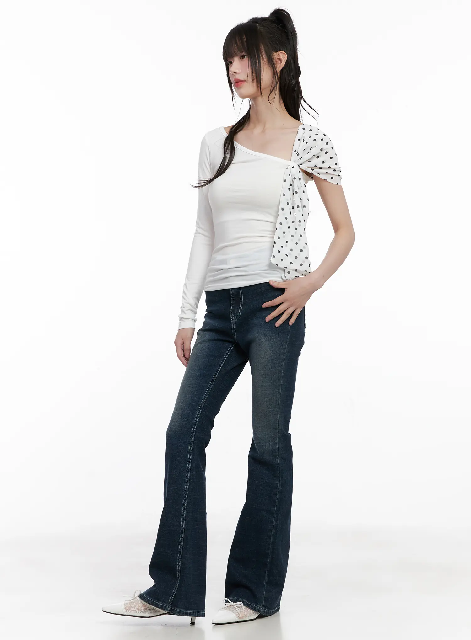 One Shoulder Polka Dot Print Top CG519 - Image 2