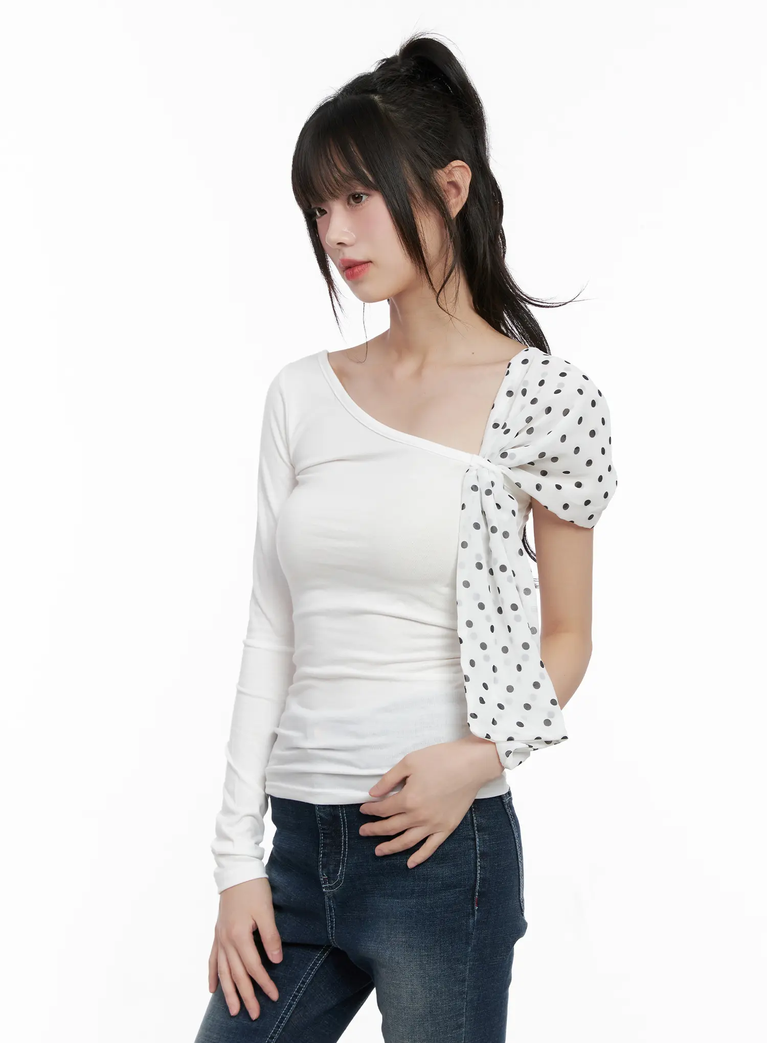 One Shoulder Polka Dot Print Top CG519 - Image 5