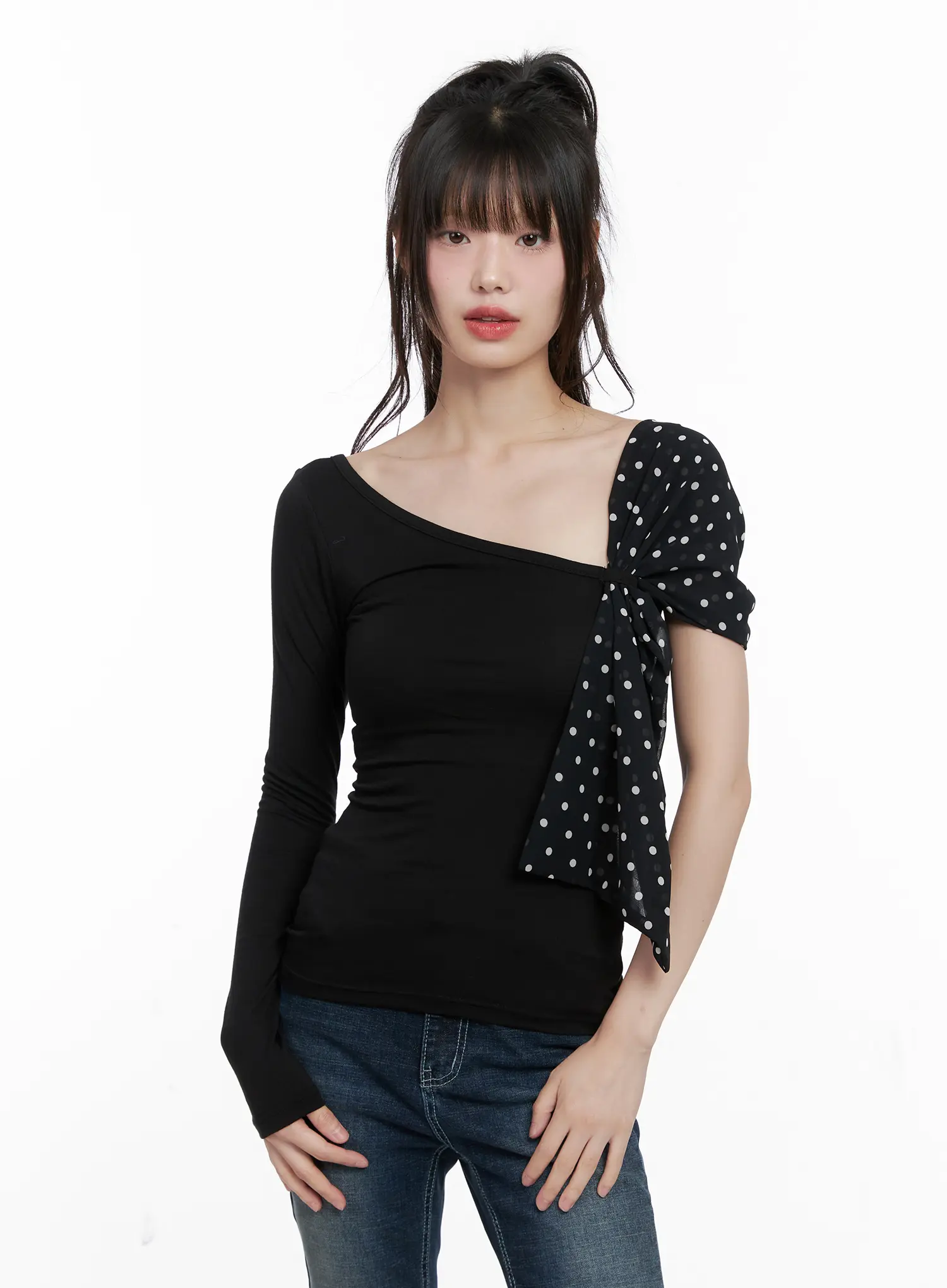 One Shoulder Polka Dot Print Top CG519 - Image 8