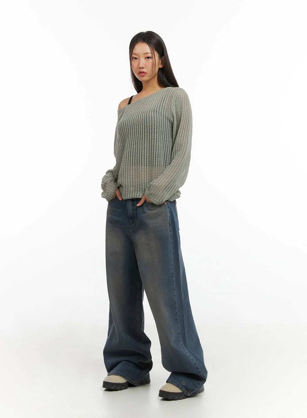 One-Shoulder See-Through Knit Top IS402 - Image 5