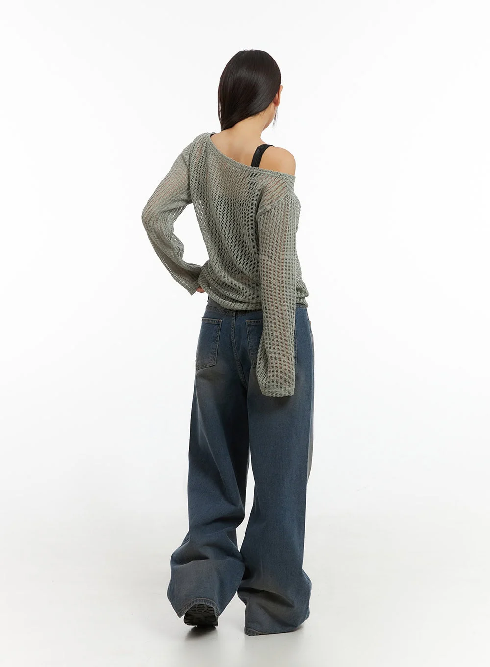 One-Shoulder See-Through Knit Top IS402 - Image 6