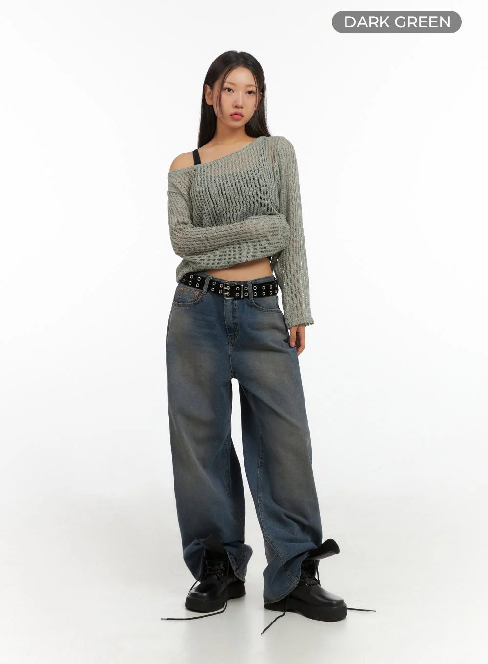 One-Shoulder See-Through Knit Top IS402 - Image 7