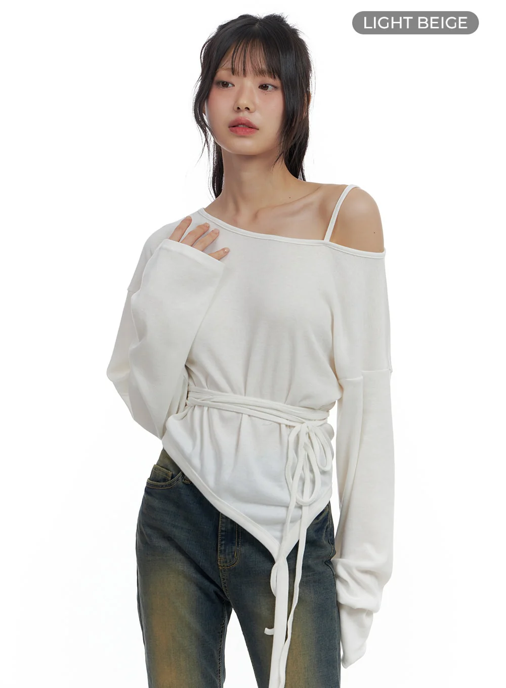 One-Shoulder Unbalanced Strap T-Shirt CS419 - Image 8