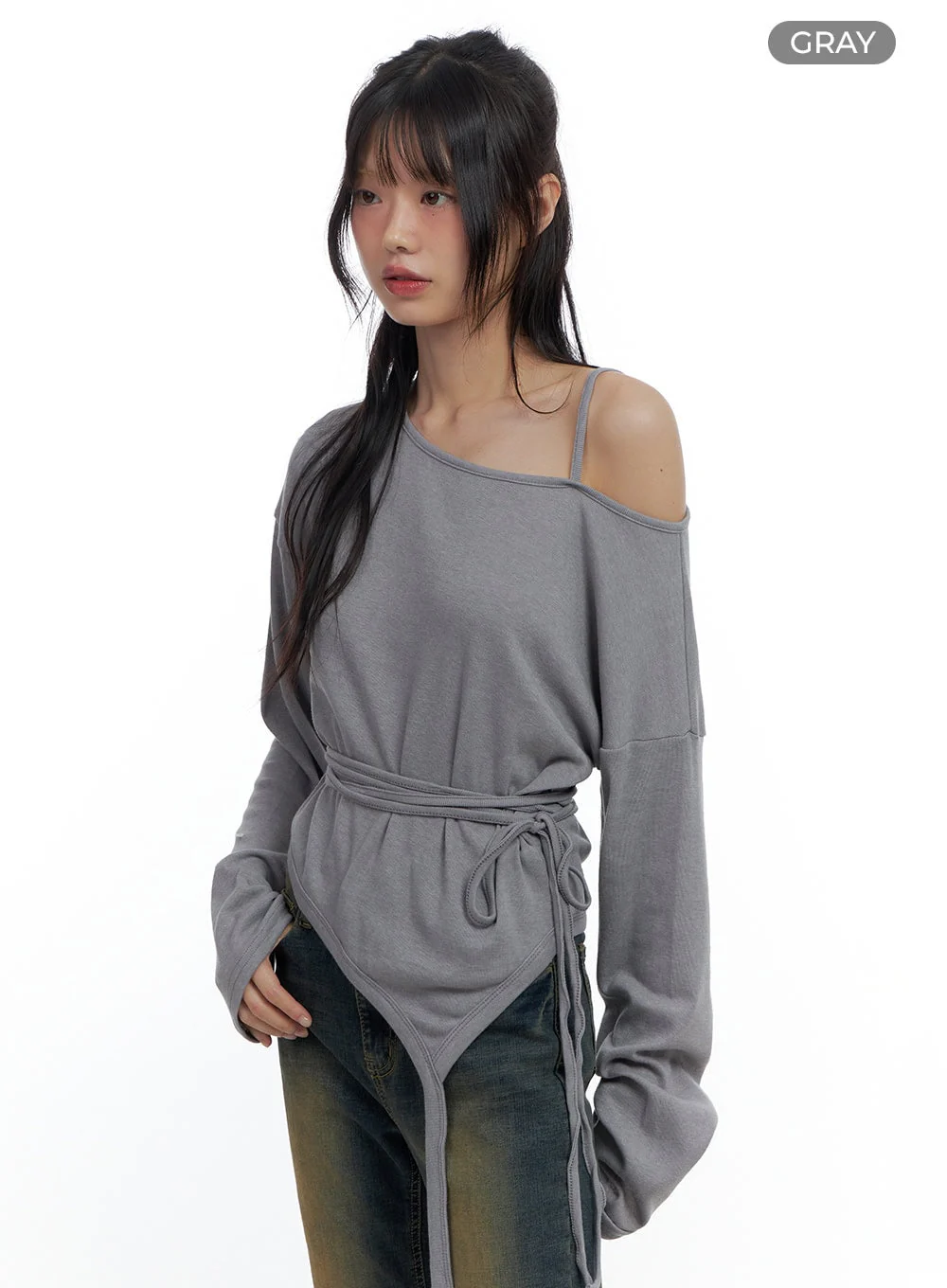 One-Shoulder Unbalanced Strap T-Shirt CS419 - Image 9
