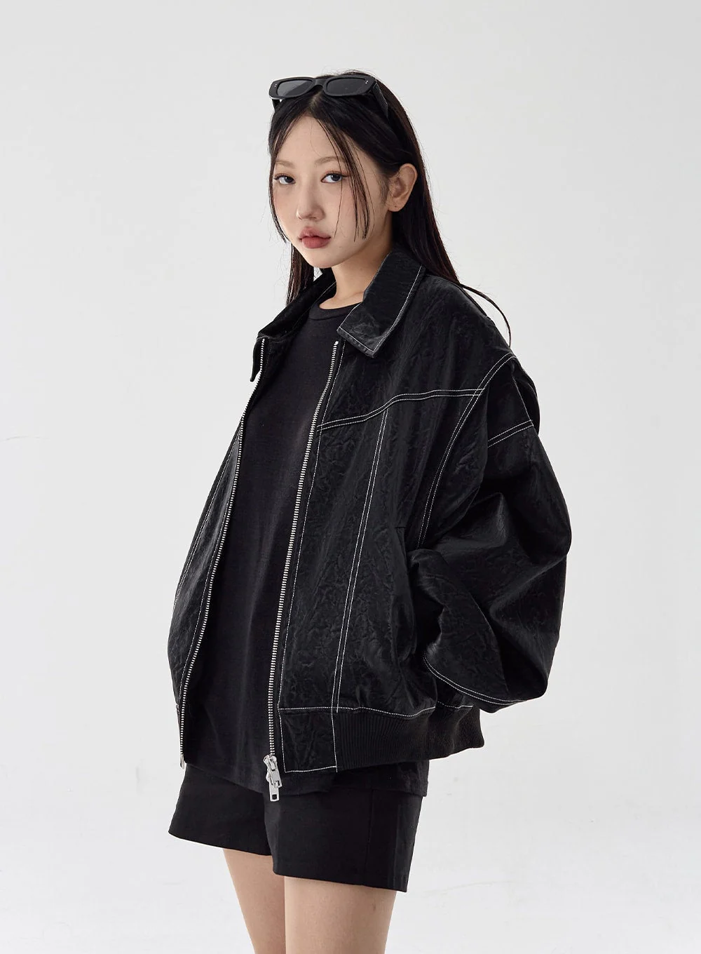Over Fit Stitch Faux Leather Jacket Unisex CG16 - Image 7