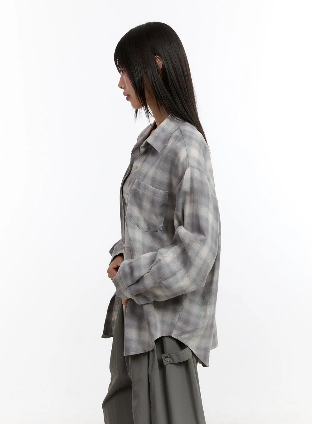 Oversize Checkered Collared Shirt CA509 - Image 7