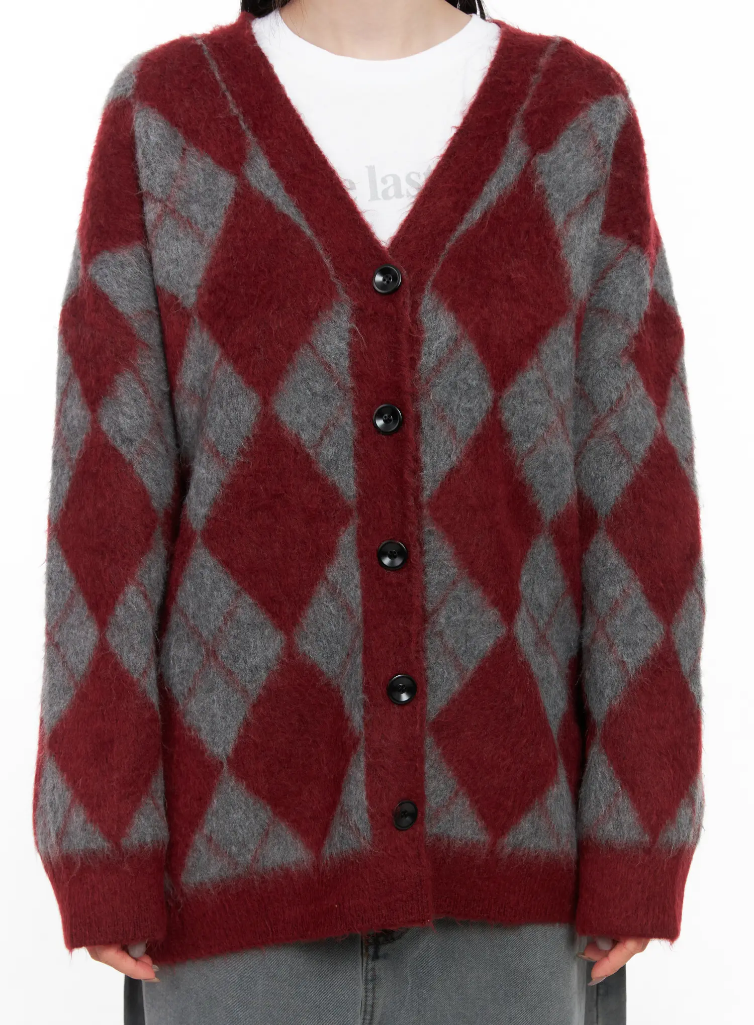 Oversized Argyle Knit Cardigan CN512 - Image 7