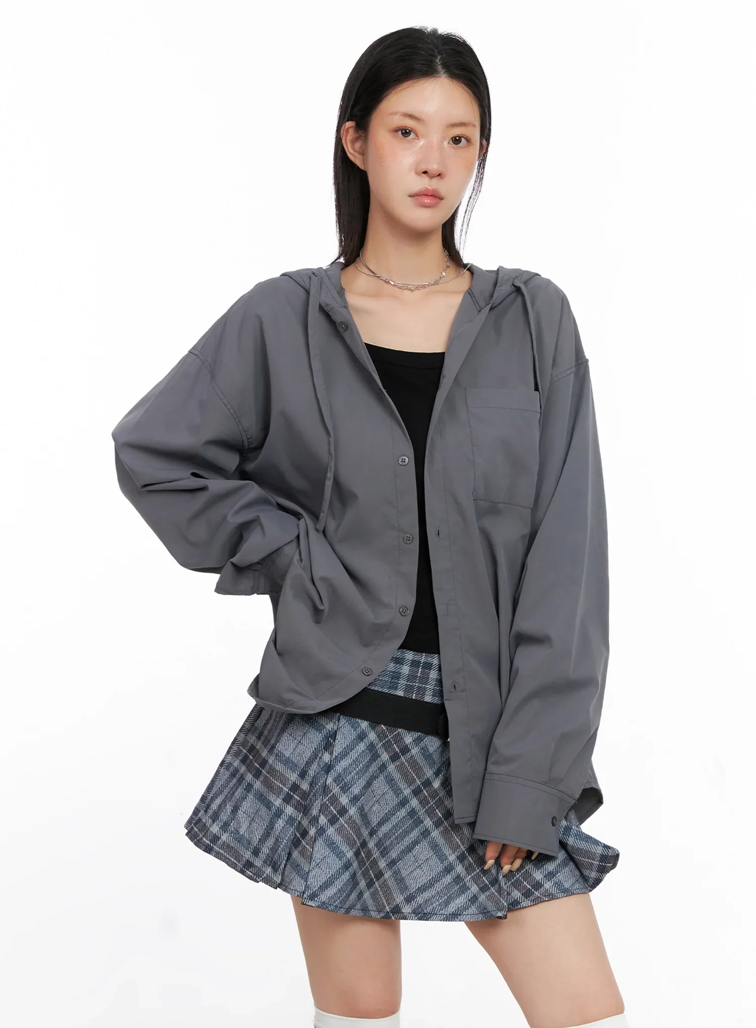 Oversized Button Up Hoodie Jacket IS508 - Image 5