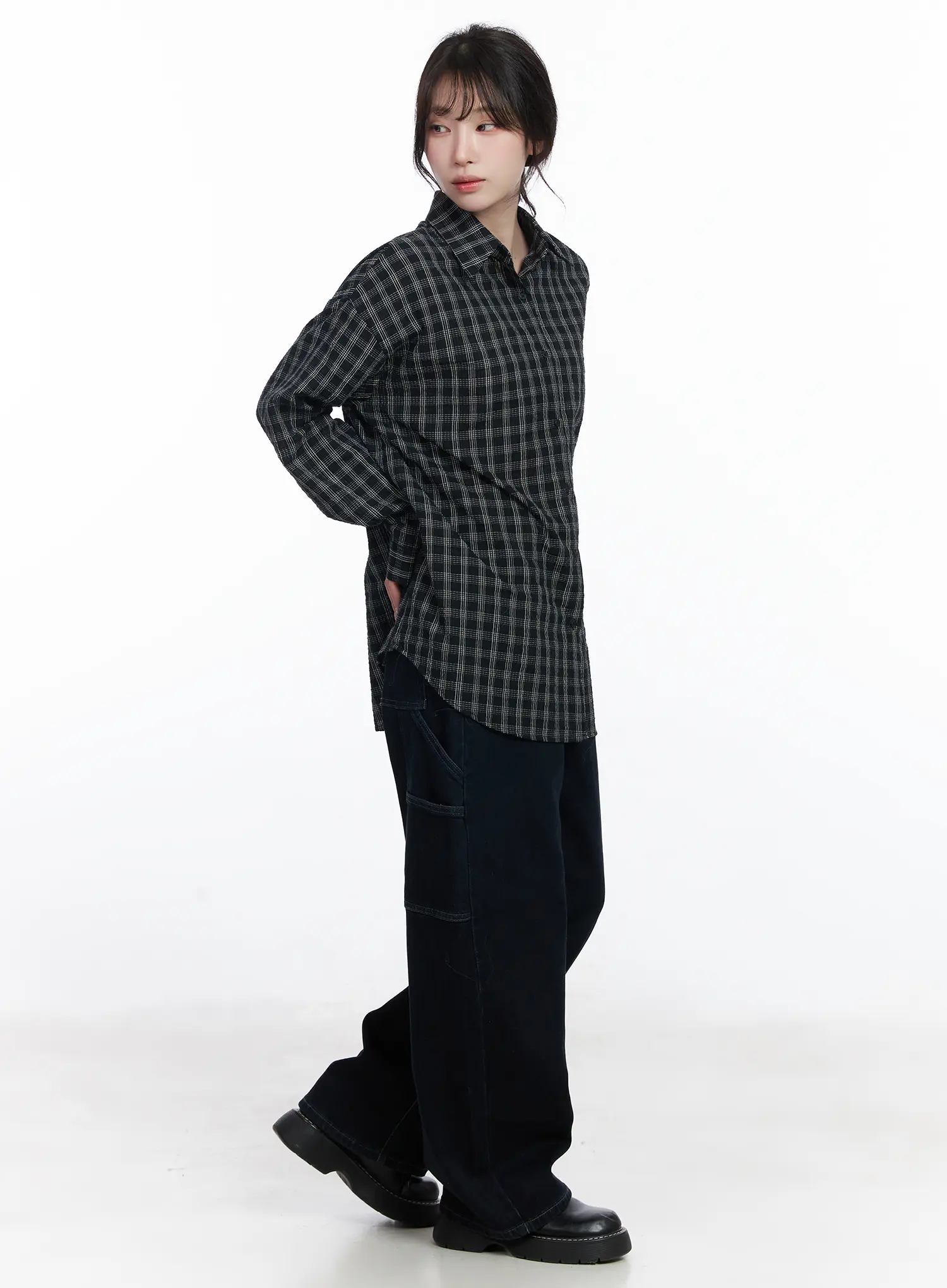 Oversized Checkered Long Sleeve Shirt CJ526 - Image 3