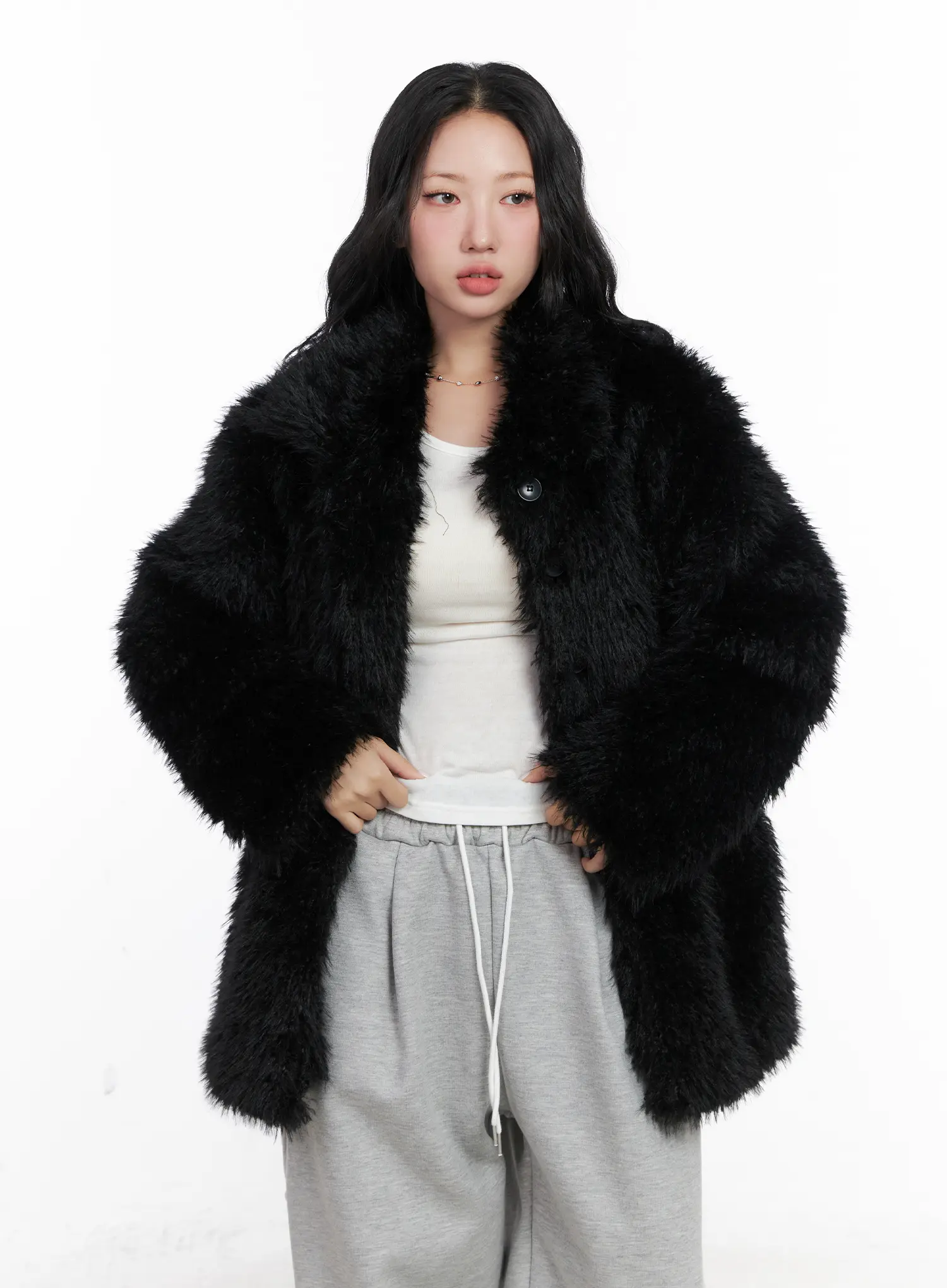 Oversized Collar Faux Fur Jacket CN514 - Image 3