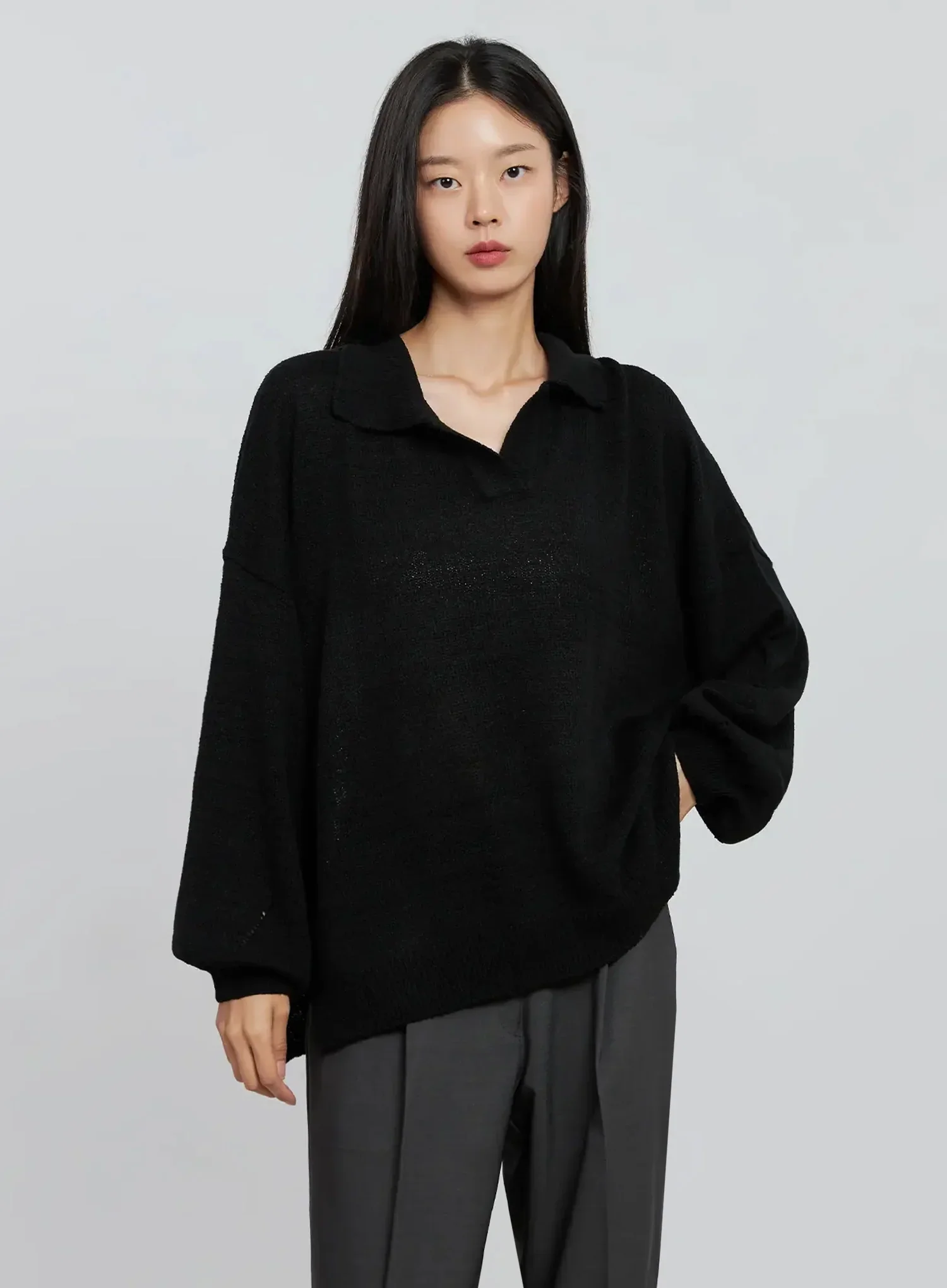 Oversized Collar Knit Top IN507 - Image 2