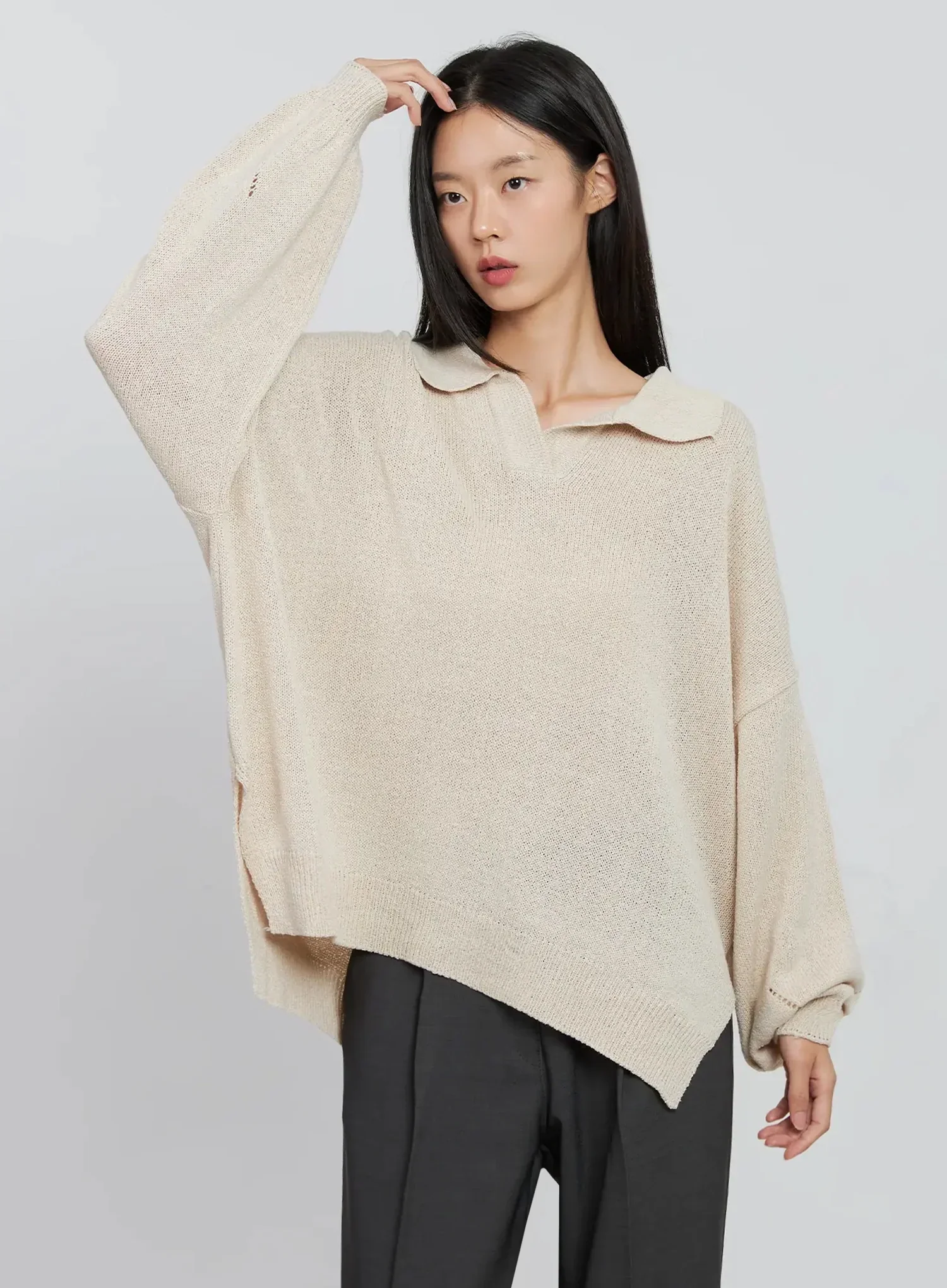Oversized Collar Knit Top IN507 - Image 3